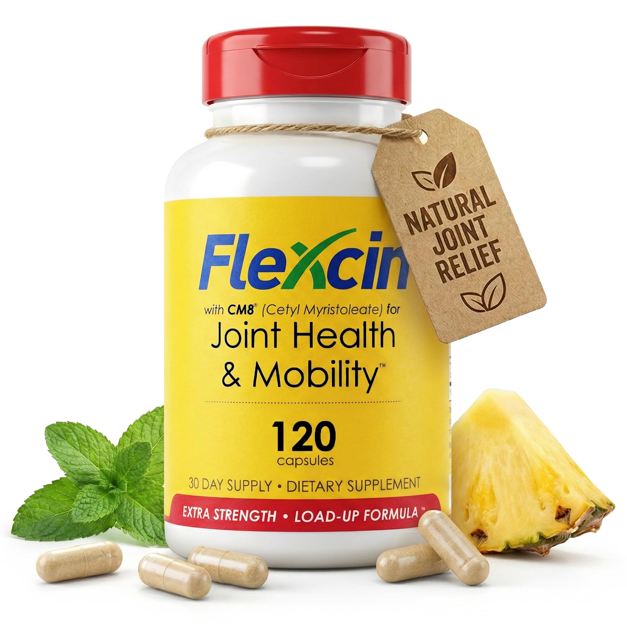 Flexcin Extra Strength Joint Formula with CM8 (Cetyl Myristoleate) - Joint Supplements for Men and Women with Glucosamine, MSM, Collagen Type II - 120 Capsules