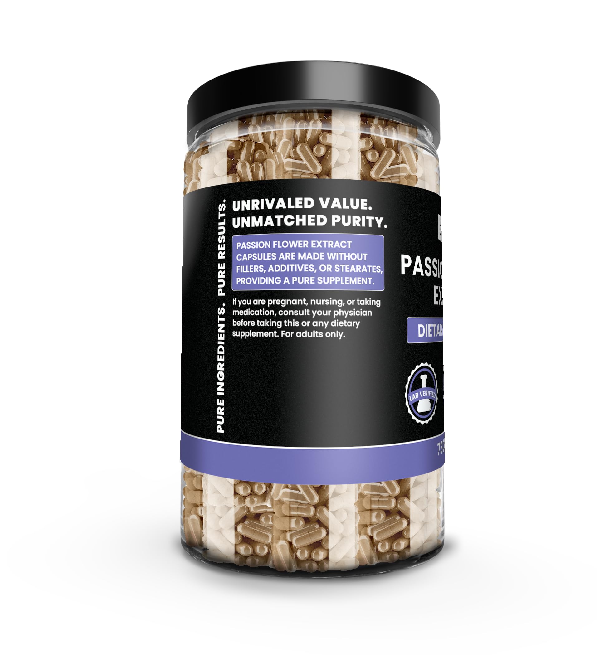 PURE ORIGINAL INGREDIENTS Passion Flower Extract (730 Capsules) No Magnesium Or Rice Fillers, Always Pure, Lab Verified