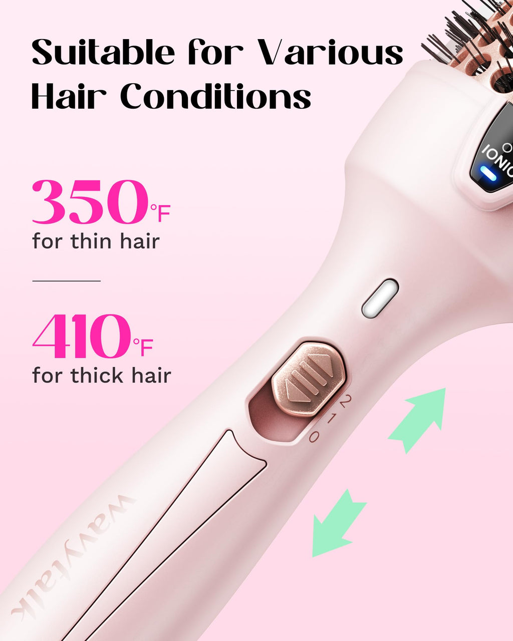 Wavytalk Thermal Brush, Blowout Express 1.5 Inch Negative Ion Thermal Round Brush Creates Blowout Look Makes Hair Shinier & Smoother, Dual Voltage, Easy to Use (Pink)