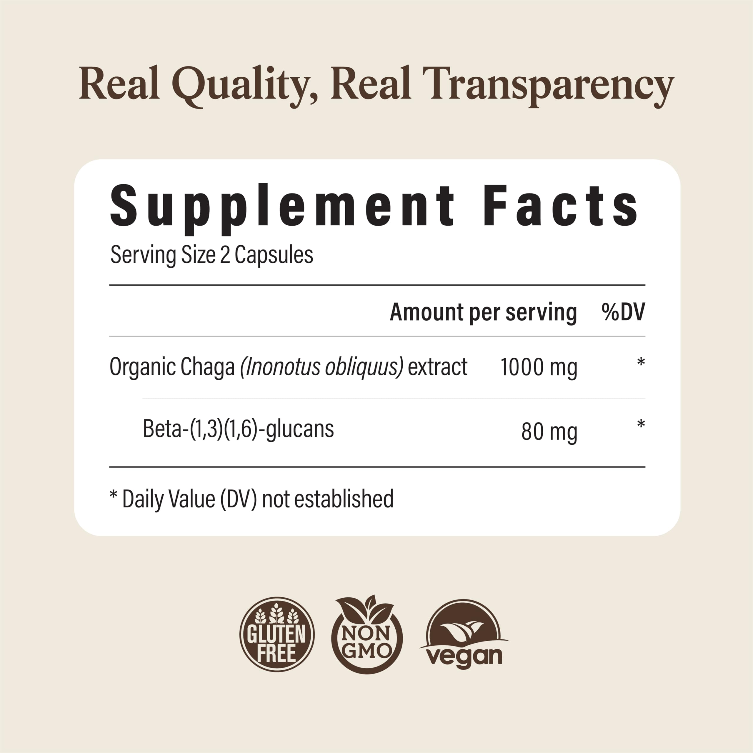Real Mushrooms Chaga Mushroom Capsules – Organic Chaga Extract Powder with Extract Powder for Wellness & Energy Support– Vegan, Non-GMO, 300 Capsules – Organic Mushroom Supplement