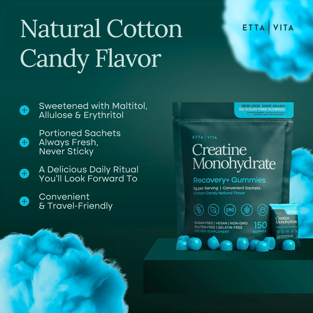 Sugar-Free Creatine Monohydrate Gummies (5g Per Packet) - Potent Creatine Gummies for Men & Women, Supplement for Muscle Support, Cognitive Function - Non-GMO, Gluten-Free, Mucuna Pruriens