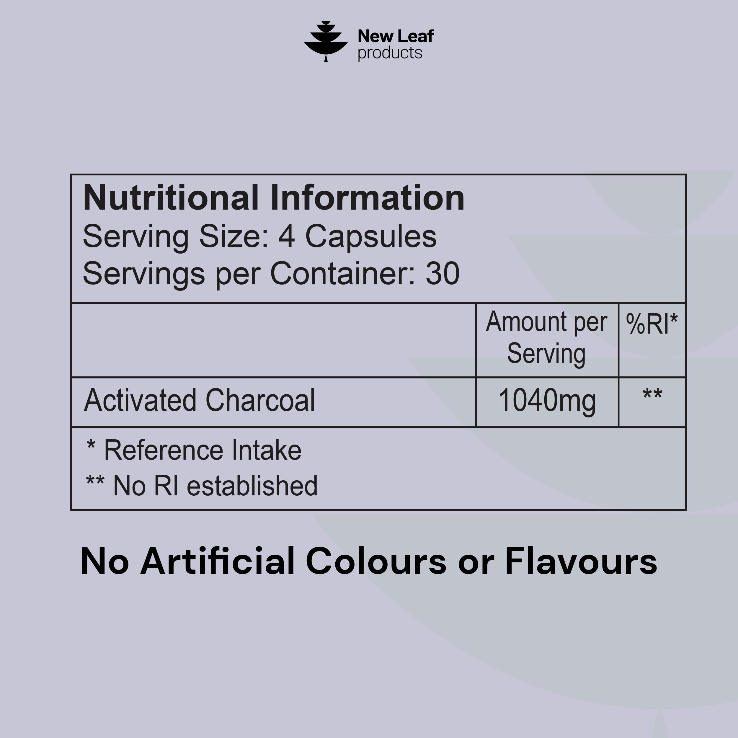 Activated Charcoal Capsules - 120 High Strength Activated Charcoal Tablets Alternative - 1040mg Per Serving, Helps Reduce Excessive Flatulence After Eating - Made in UK By New Leaf