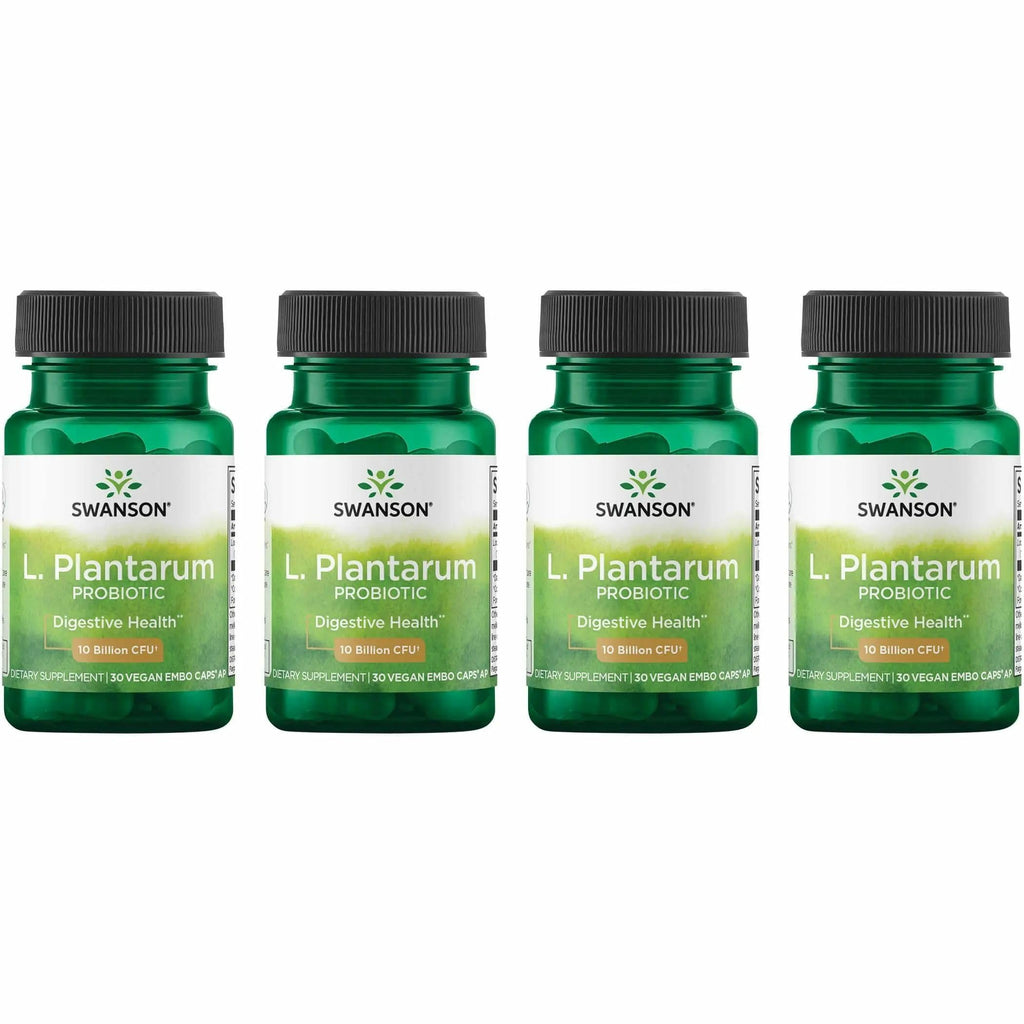 Swanson L. Plantarum - 10 Billion CFUs - Probiotic Supplement for Occasional Gas & Bloating - Supports Lower GI Tract Health* - No Refrigeration Needed - Non-GMO - 30 Vegan Capsules (4 Pack)