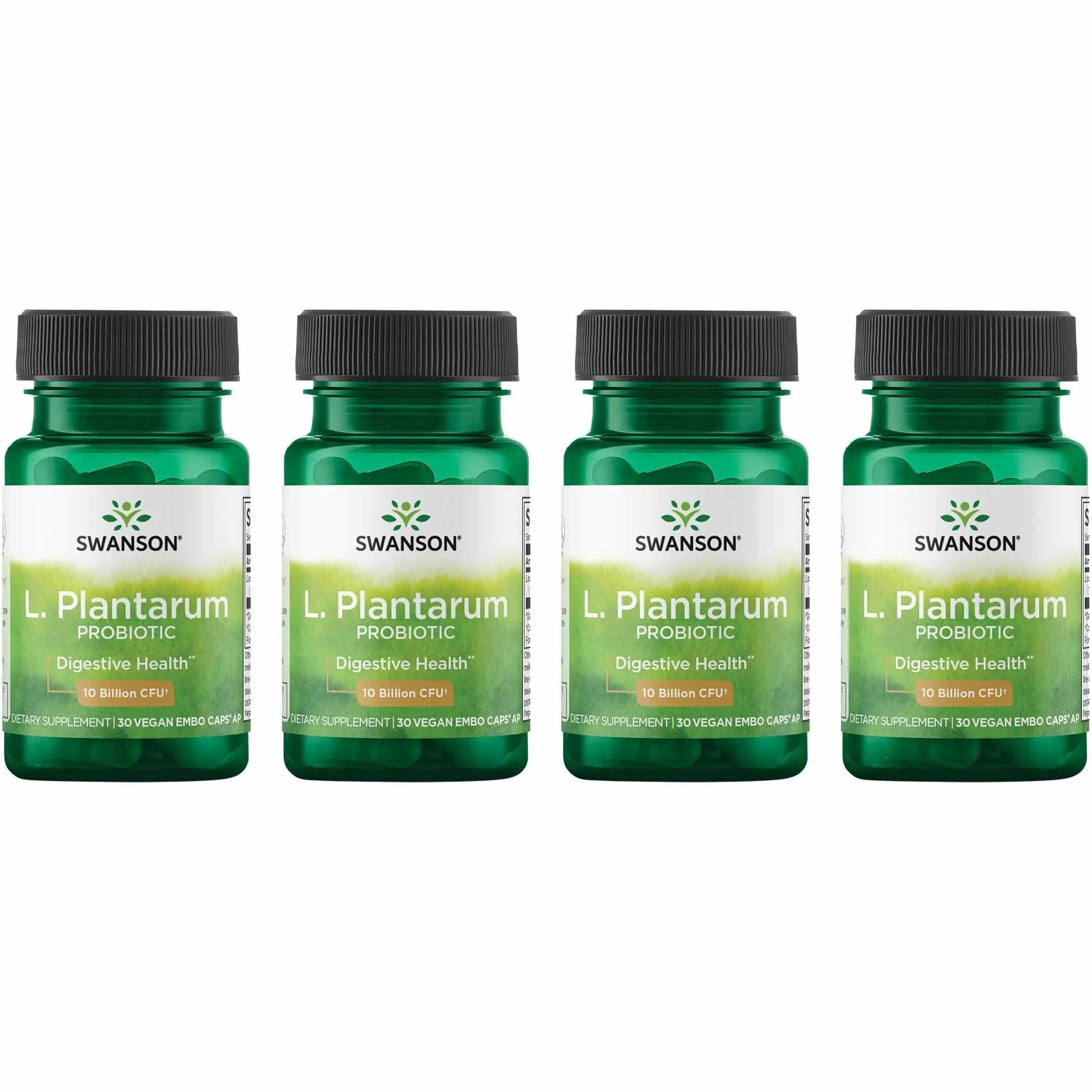 Swanson L. Plantarum - 10 Billion CFUs - Probiotic Supplement for Occasional Gas & Bloating - Supports Lower GI Tract Health* - No Refrigeration Needed - Non-GMO - 30 Vegan Capsules (4 Pack)