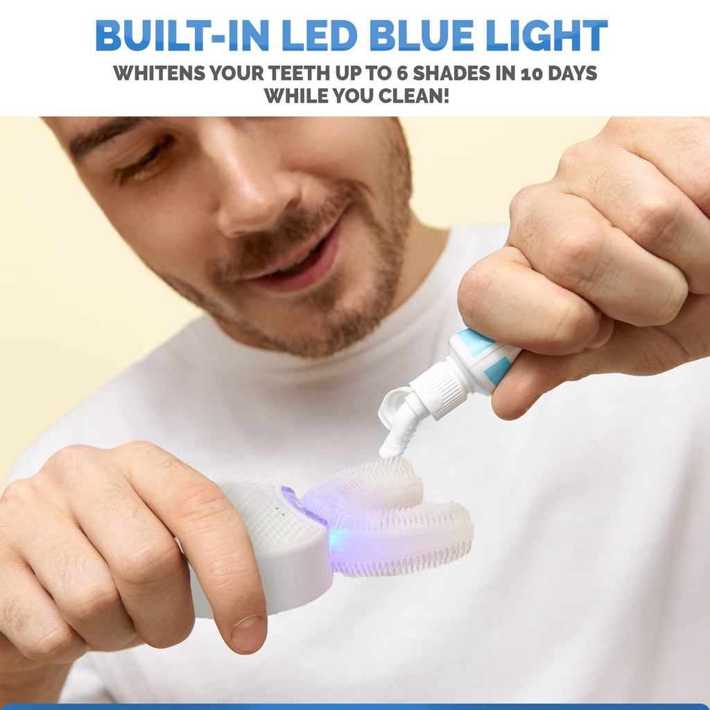 FREEZE2TRIM Sani White Ultrasonic Toothbrush, Ortho Sparkle Sonic Glow Brush, 360 Brite Adult U Shaped Toothbrush Ultrasonic Tooth Cleaner Teeth Whitening Light Electric Automatic Hands Free