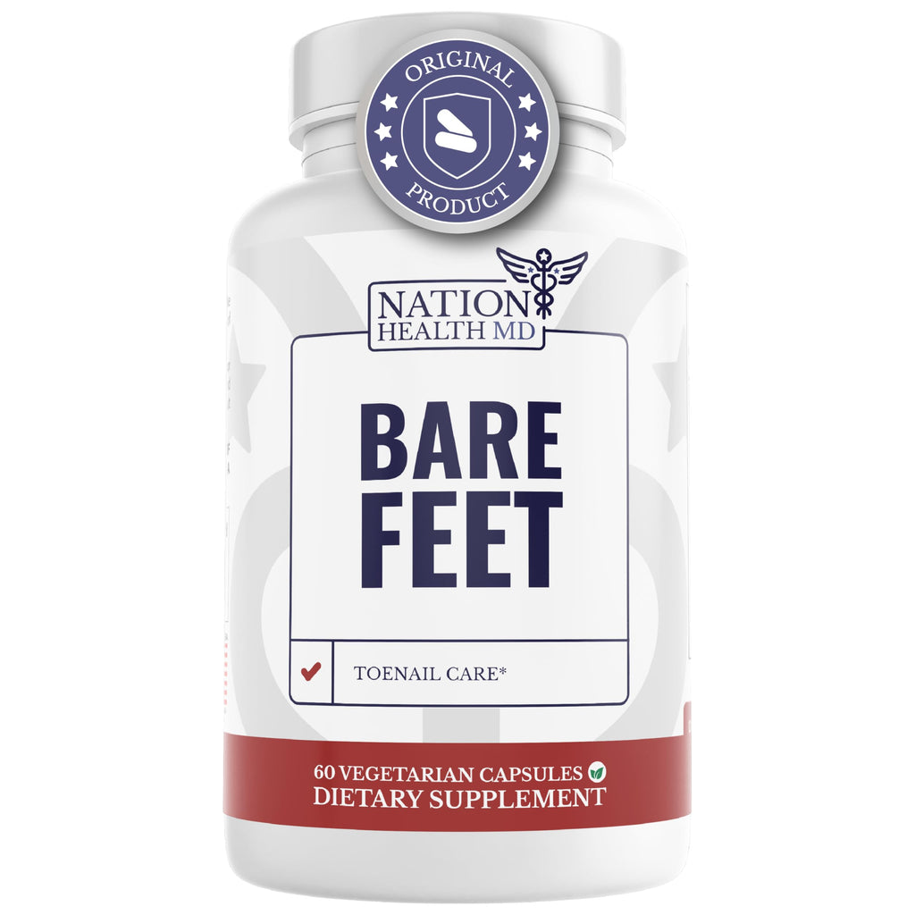 NATION HEALTH MD Bare Feet - Toenail Care - Nails Supplement with Vitamin A, Vitamin C, Oregano Powder and More - Nail Repair, Growth and Nail Care – Foot Health, 60 Capsules