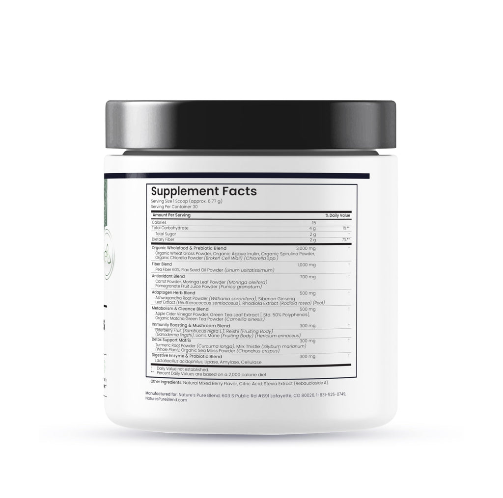 Nature's Pure Blend Super Greens Powder – Organic Greens Superfood Powder Supplements for Green Juice & Smoothie – Probiotic - Drink Mix for Energy Wellness and Digestion (Matcha Flavor, 30 Servings)