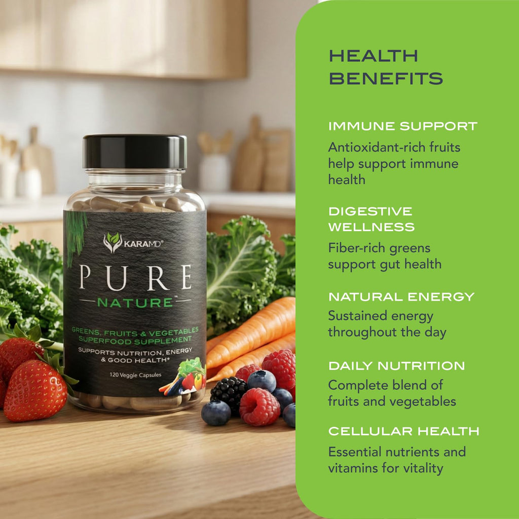 KaraMD Pure Nature | Greens, Fruit and Veggies Supplement | Whole Food Multivitamin & Antioxidants | 20 Fruits and Vegetables Supplements for Energy & Digestion | Gluten Free & Vegan Friendly (2 Pack)