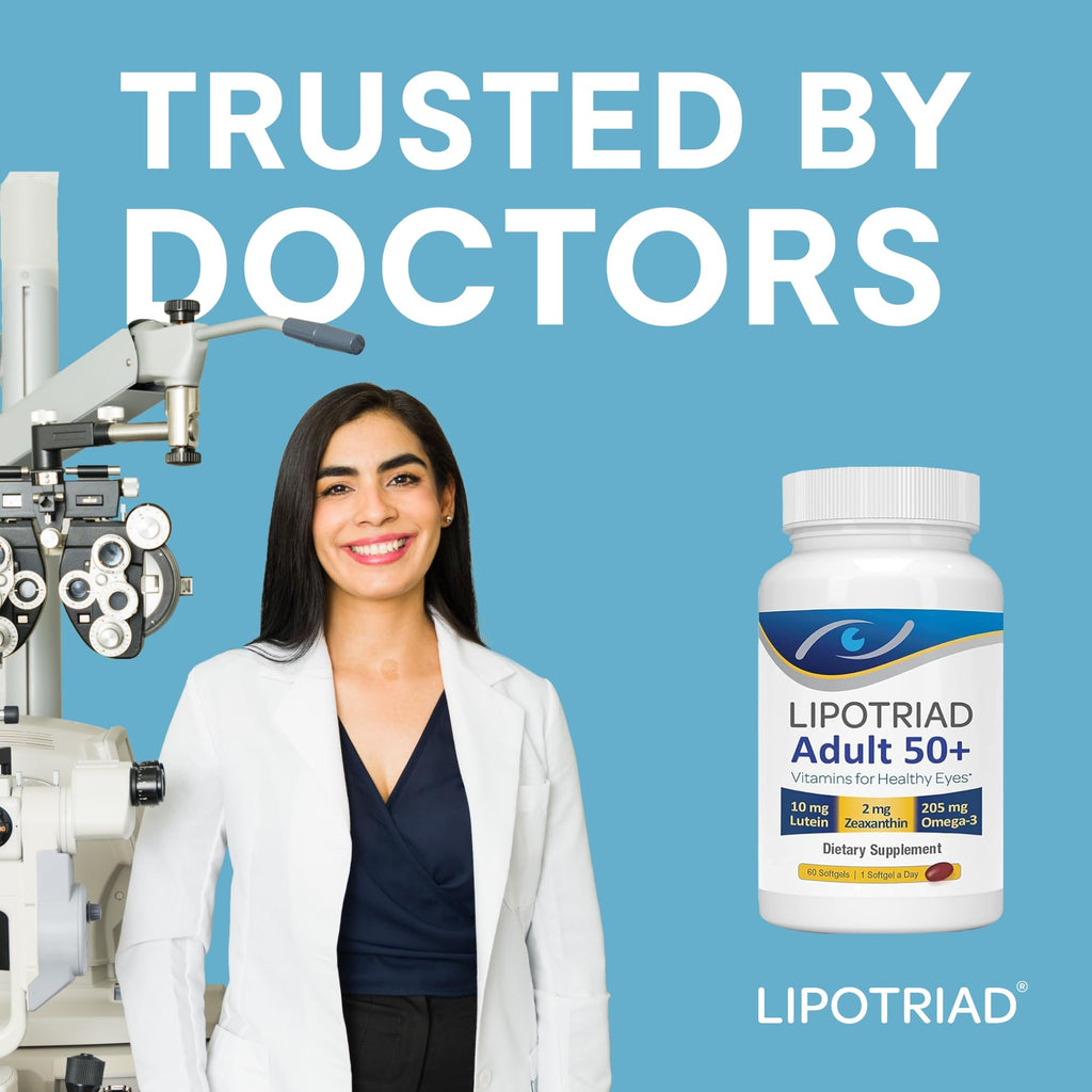 Lipotriad Adult 50+ Eye Vitamin and Mineral Supplement - ONE Per Day Eye Vitamin w/10mg Lutein, Zeaxanthin, Omega 3, Vitamin C, E, Zinc Copper - 2mo Supply, 60 Softgels