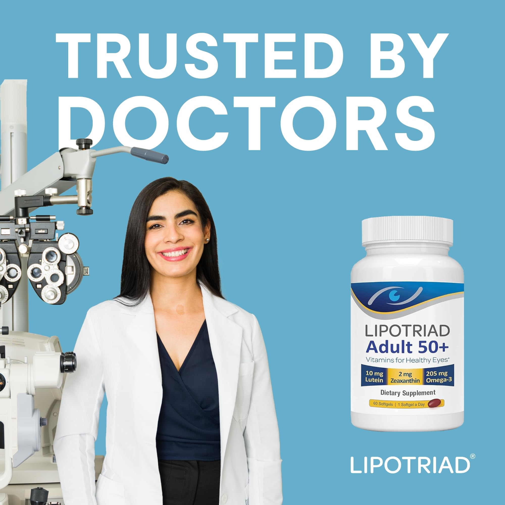 Lipotriad Adult 50+ Eye Vitamin and Mineral Supplement - ONE Per Day Eye Vitamin w/10mg Lutein, Zeaxanthin, Omega 3, Vitamin C, E, Zinc Copper - 2mo Supply, 60 Softgels