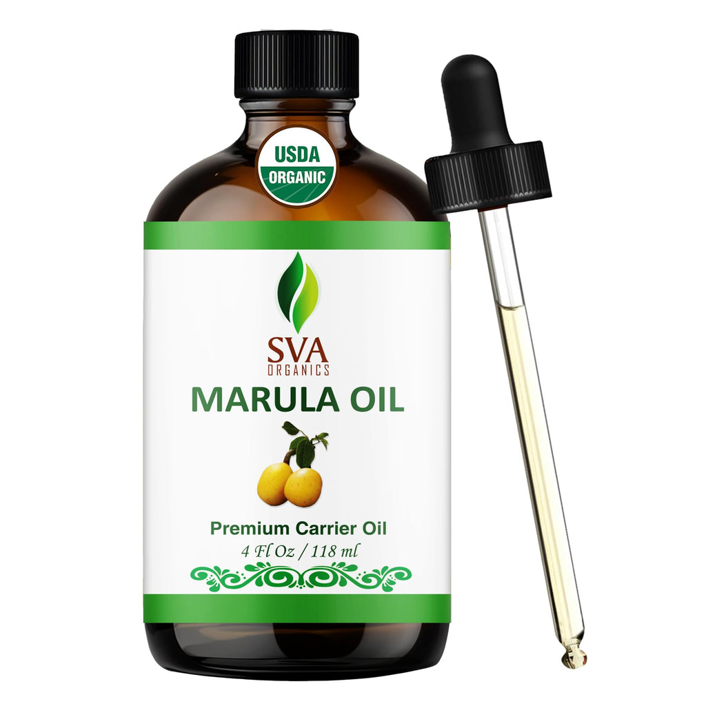 SVA Organic Marula Seed Oil - 4 Fl Oz - 100% Natural Cold Pressed Virgin Marula Oil Organic - for Face, Skin Care, Hair Care, Scalp Massage & Body Massage – Unrefined Carrier Oil with Dropper