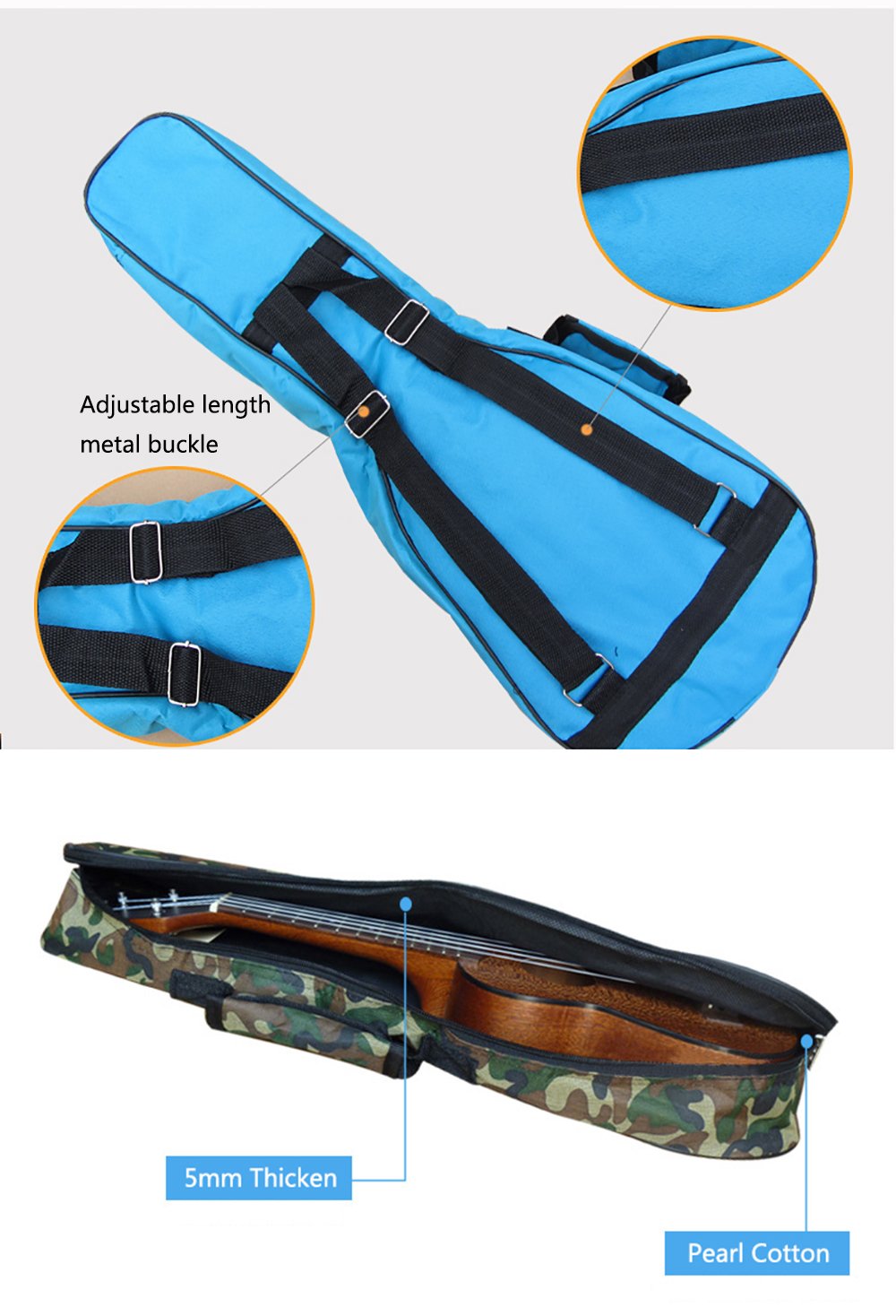 HOT Seal Waterproof Durable Colorful Ukulele Cotton Case Bag with Storage (21in, Green)