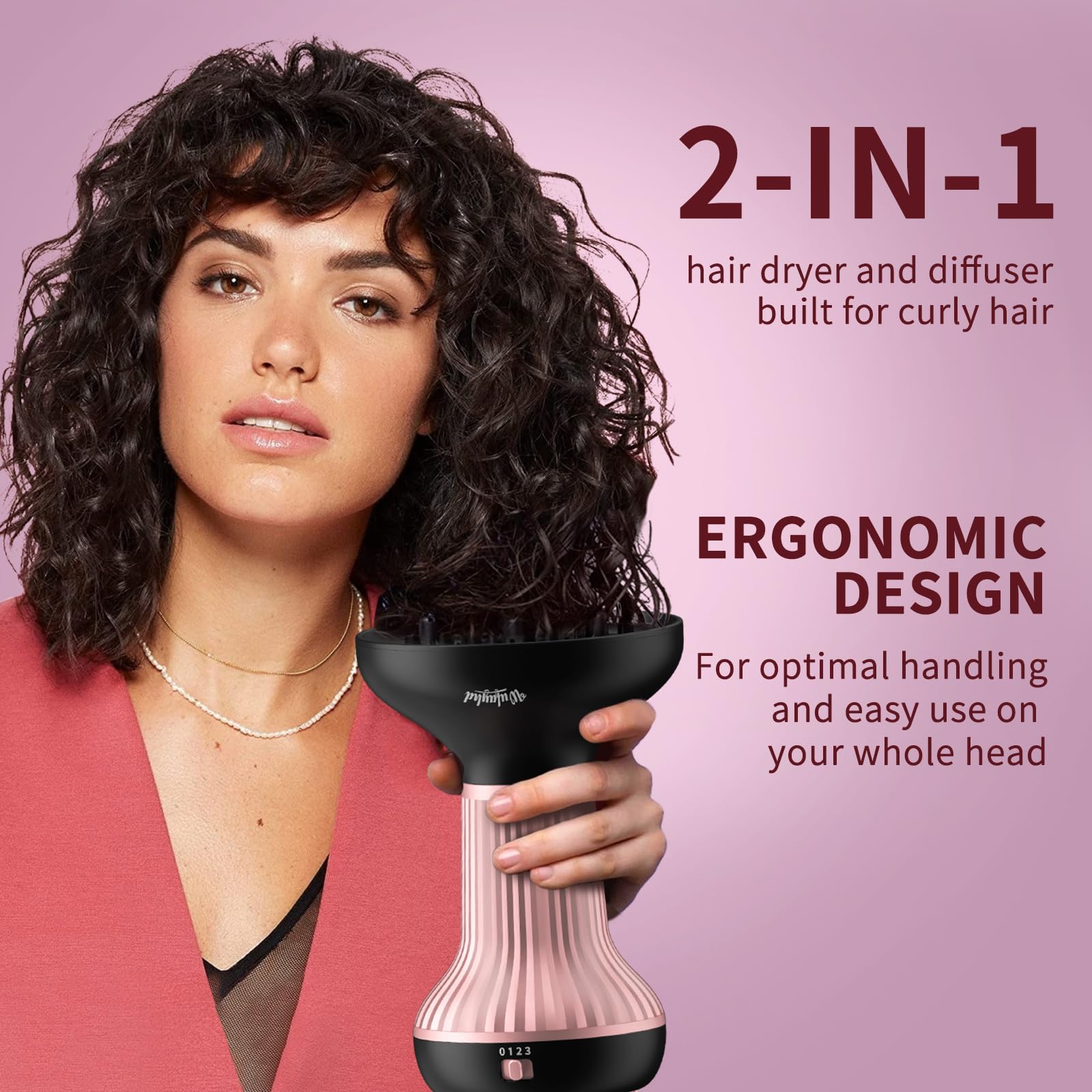 WUFAYHD Diffuser Hair Dryer for Curly Hair with Ceramic Technology, Lightweight Elegance, 2-in-1, Hair Diffuser, Reduces Frizz, Enhances Curls, Volumizes, Portable Hair Dryer, ALCI Safety Plug