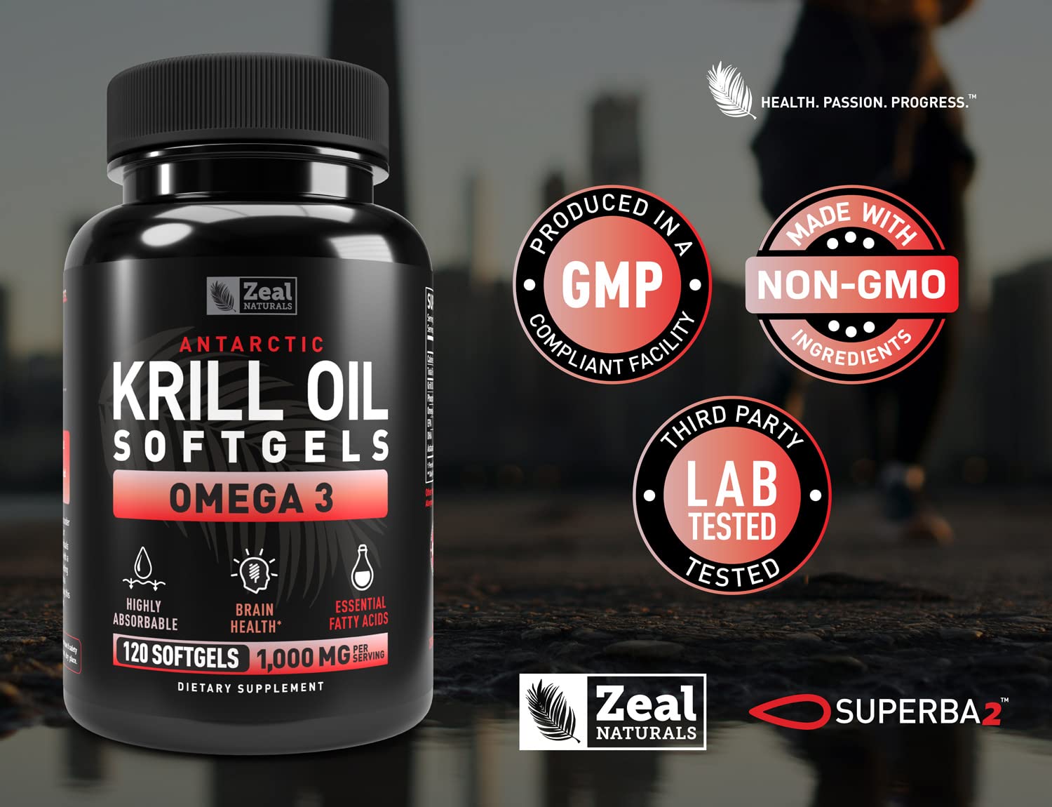 Antarctic Krill Oil 1000mg (120 Softgels) Omega 3 Fish Oil Supplement with EPA, DHA & Astaxanthin - for Joint, Brain, and, Heart Support for Men and Women
