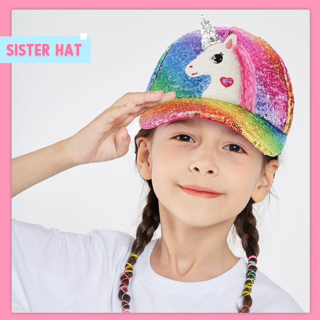 WAWSAM Girls Baseball Cap Kids Hat Unicorn Sequin Baseball Cap Adjustable Toddler Girls Hat Sparkly Summer Sun Hat for Girls Age 3-8 (UK, Age, 4 Years, 8 Years, Sequin Purple & Green)