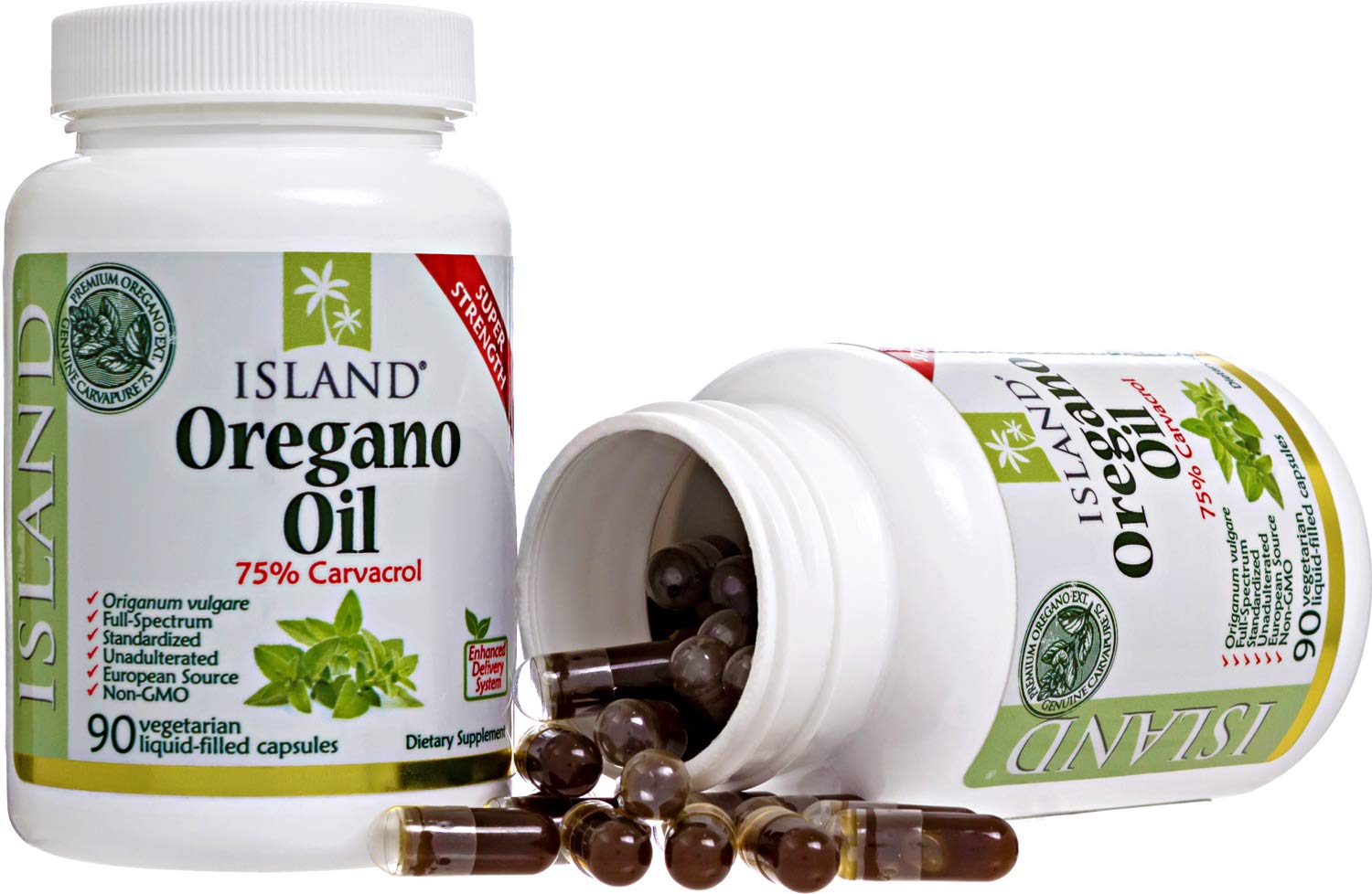 Island Nutrition, Oregano Oil Capsules, Organic Ingredients - Super-Strength, Grown in Spain, 90-ct Liquid-Filled - Organic Oil of Oregano Capsules with Enhanced Delivery