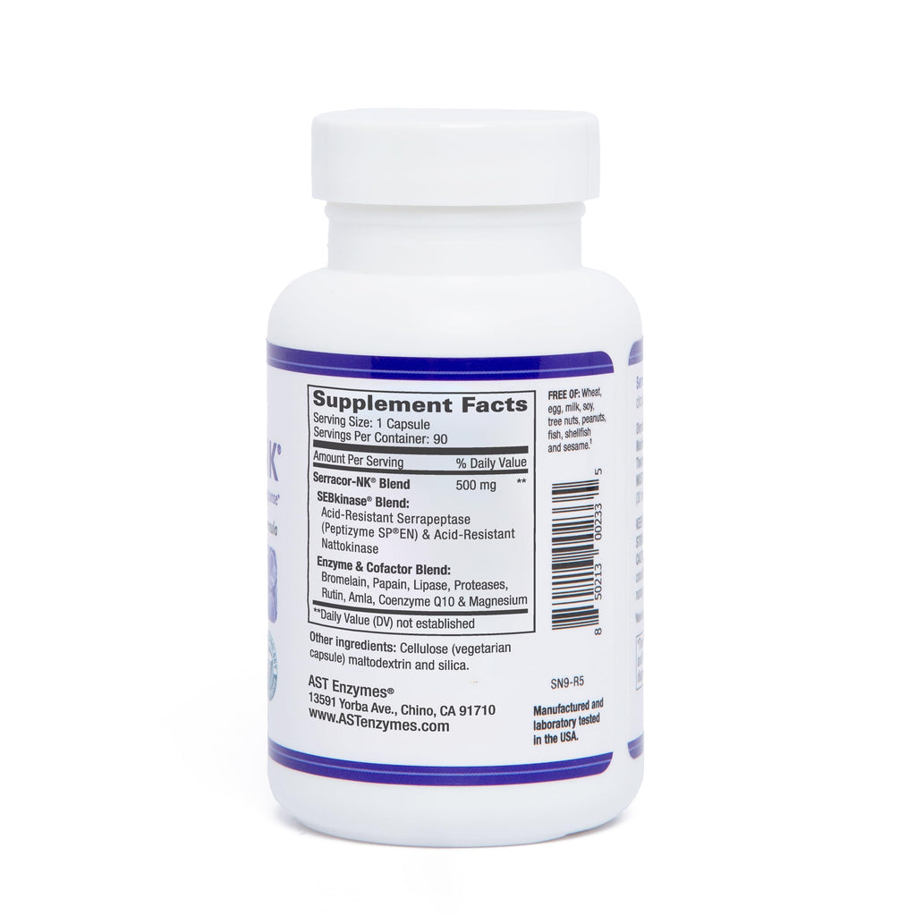 AST Enzymes Serracor-NK –Proteolytic Systemic Enzyme Formula – Contains Acid-Resistant Serrapeptase and Acid-Resistant Nattokinase – 90 Vegetarian Capsules