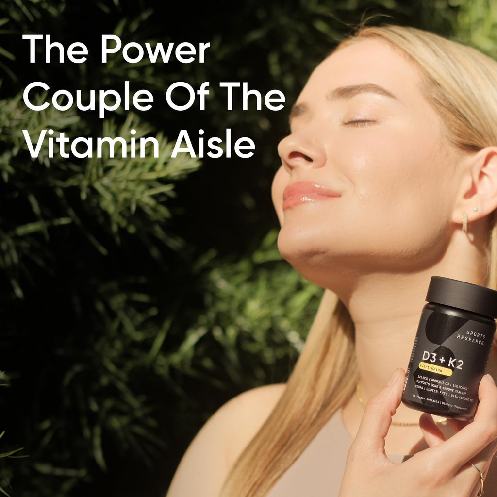 Sports Research Vitamin D3 K2 with 5000iu of Plant-Based D3 & 100mcg of Vitamin K2 as MK-7, Non-GMO Verified & Vegan Certified - 160 Liquid Softgels