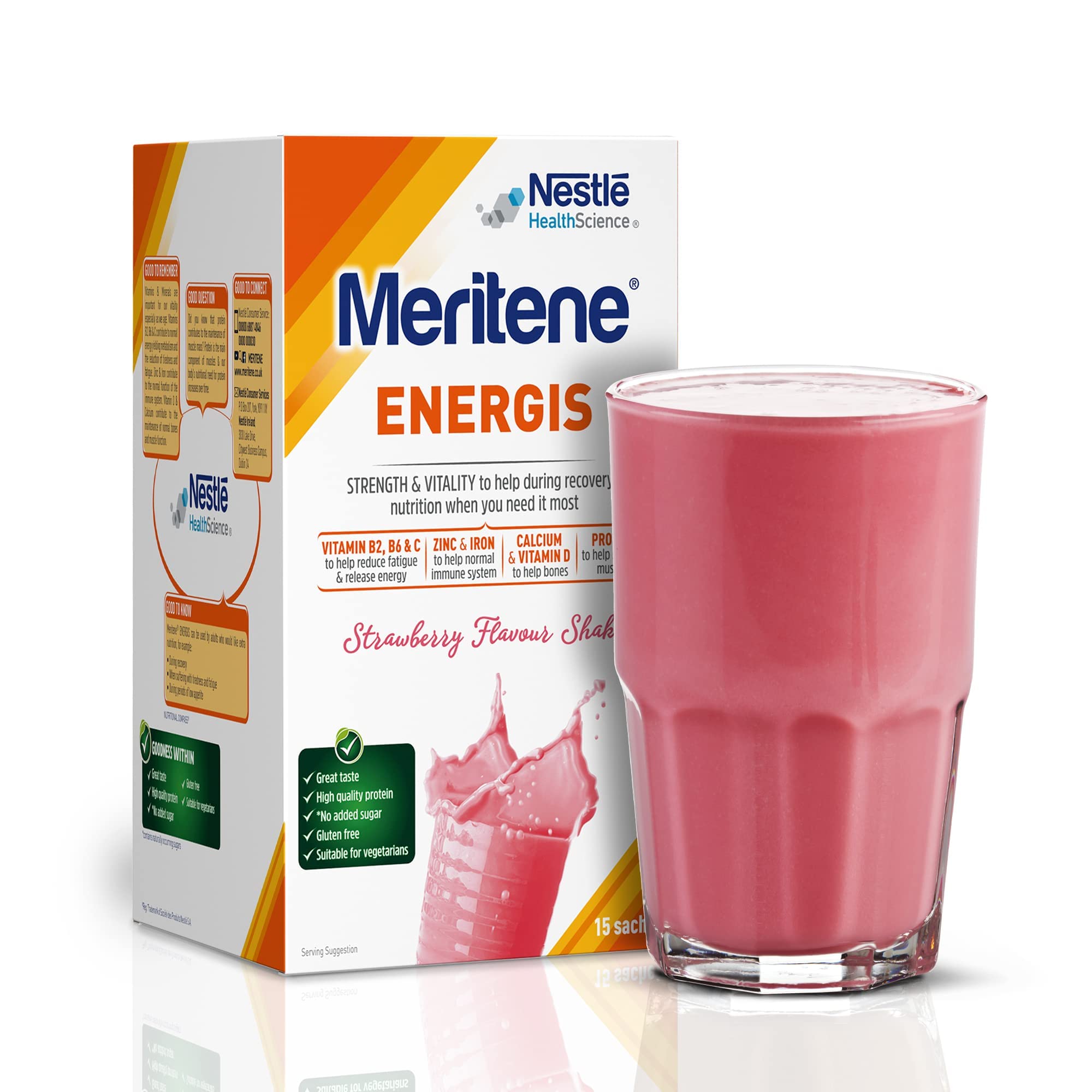 Meritene Energis Strawberry Protein Shake | 30g Powder Sachets, Pack of 15