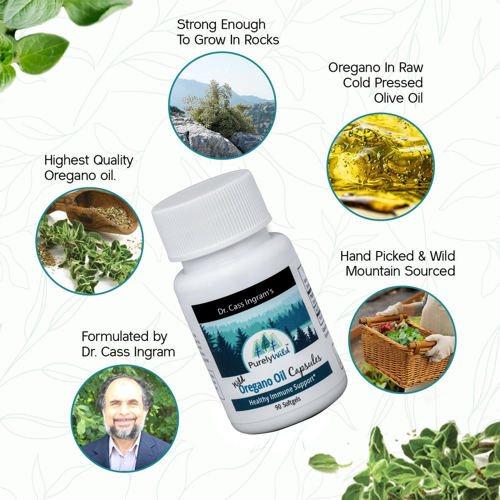 PURELY WILD Wild Oregano Oil Softgels by Dr. Cass Ingram - Wild-Harvested Turkish Oregano, Steam-Distilled and Emulsified in Extra Virgin Olive Oil - Immune & Digestive Support - Non-GMO - 90 Softgels
