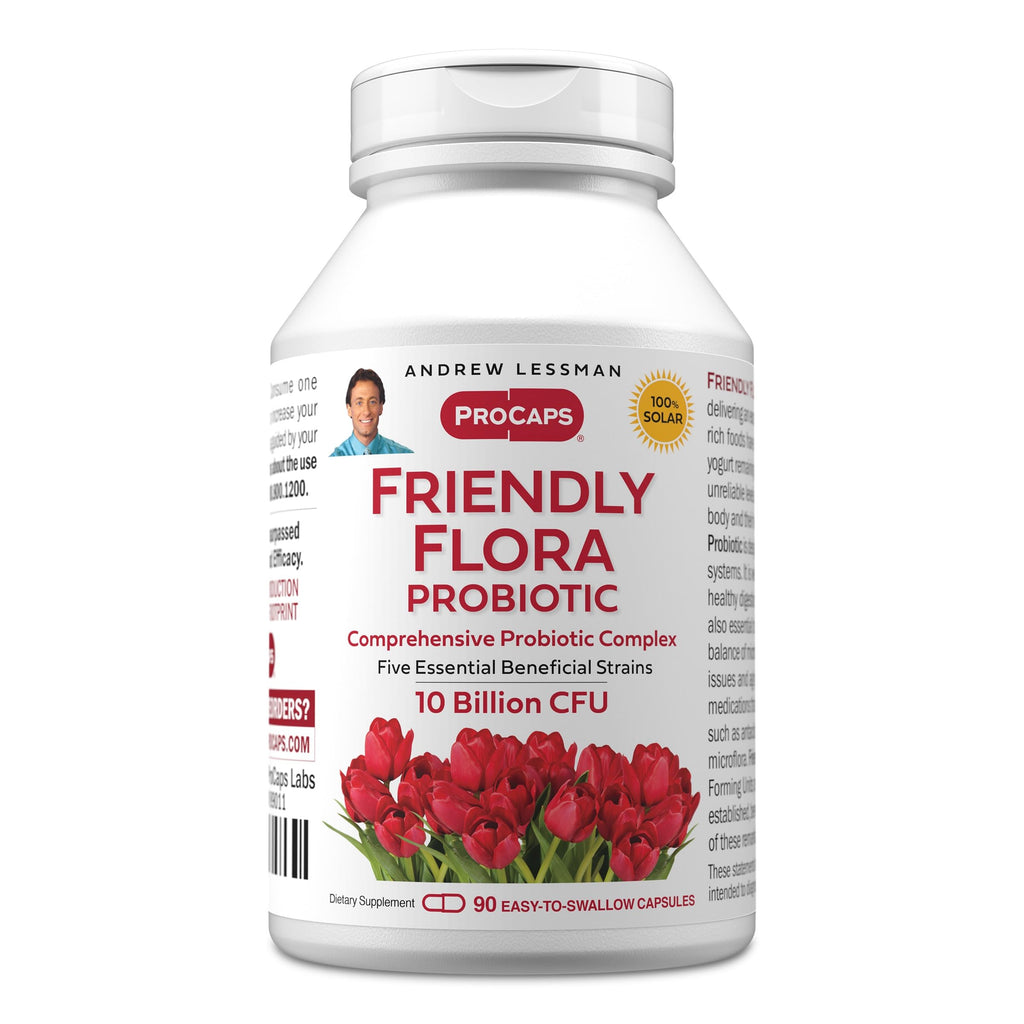 ANDREW LESSMAN Friendly Flora Probiotic 90 Capsules - 10 Billion CFU, Comprehensive Blend of Five Probiotic Strains, Powerful Immune and Digestive Support. Probiotics for Women or Men