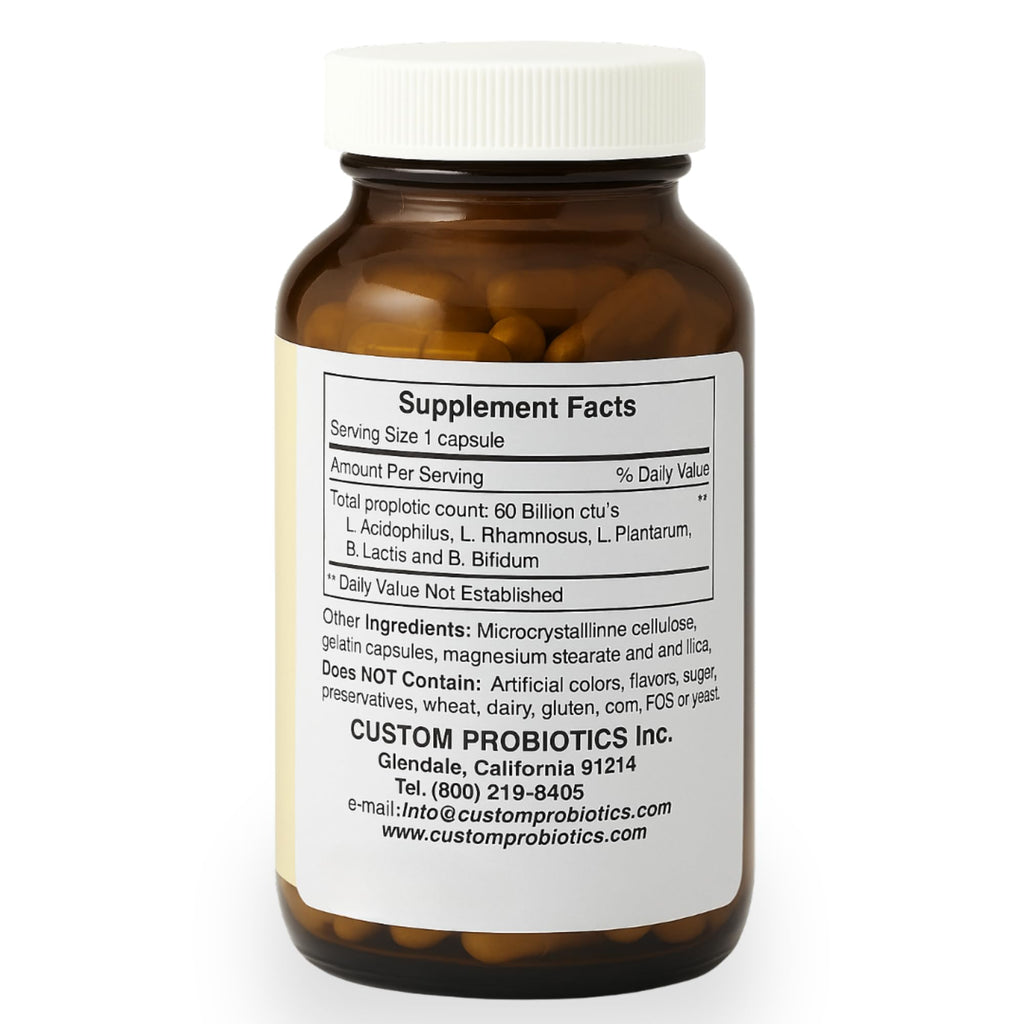 Custom Probiotics CP-1 Adult Formula – 60 Billion CFU Probiotic Supplement – 5 Strain High Potency Probiotics for Digestive & Gut Health Support – Dairy Free – 90 Capsules