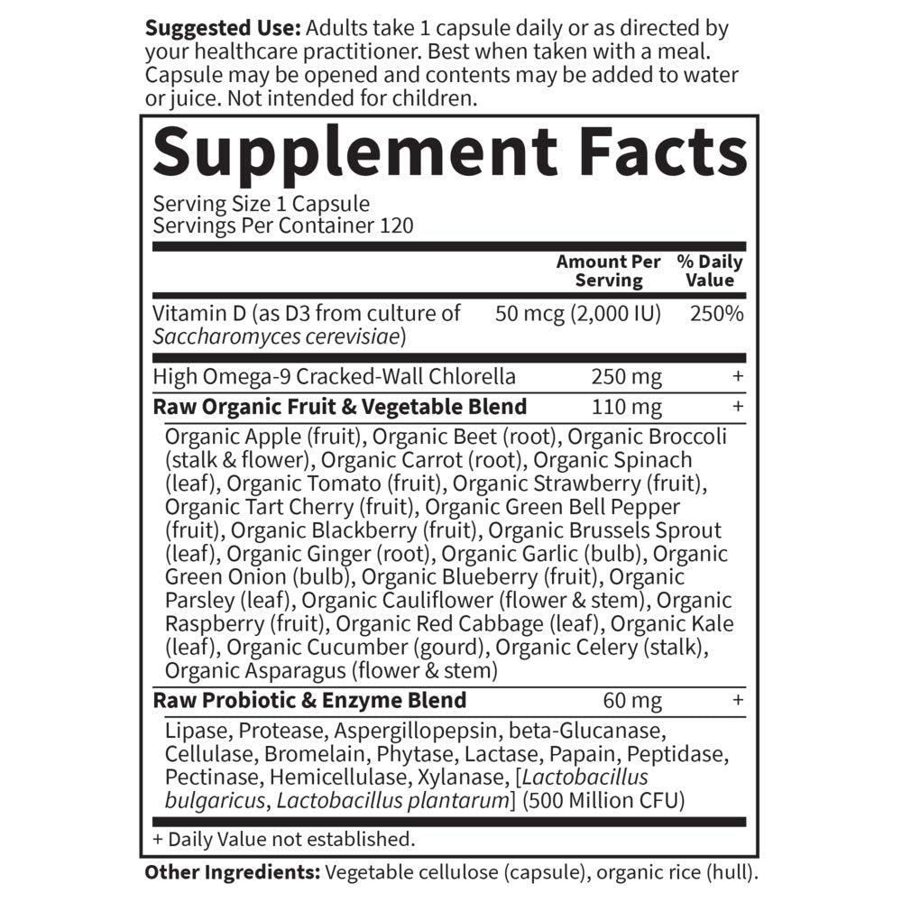 Garden Of Life D3 - Vitamin Code Whole Food Raw D3 Vitamin Supplement, 2000 Iu, Dairy and Gluten Free, Vegetarian, 120 Capsules D3 with Organic Green Cracked Wall Chlorella Plus Probiotics