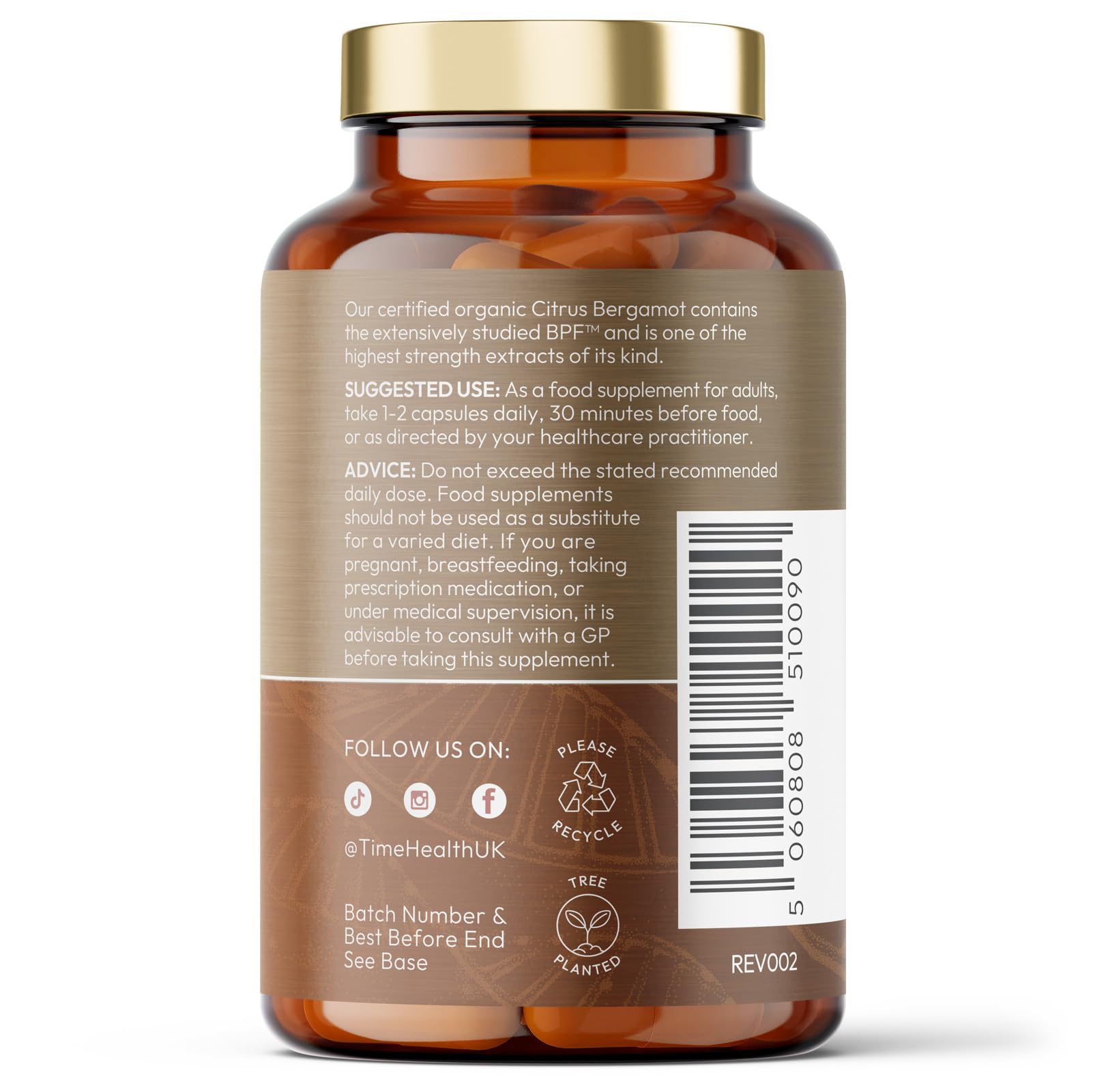 Organic Citrus Bergamot Extract - 120 Capsules - High Strength 38% Bergamot Polyphenols - 500mg - Clinically Studied BPF® - UK Made Supplement - Zero Additives - GMP Standards - Vegan