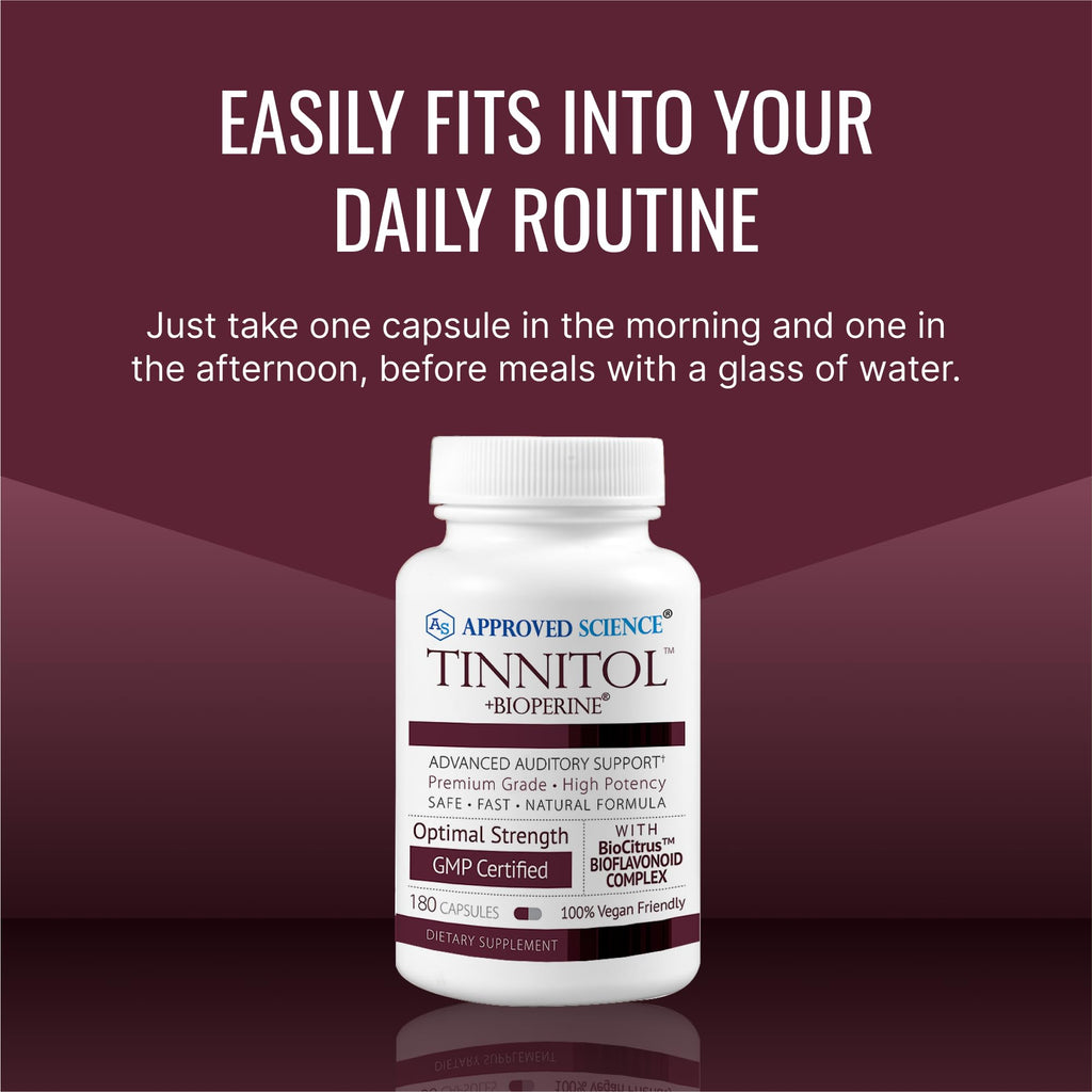 Approved Science Tinnitol - Tinnitus Support Supplement - Ease Ringing in The Ears - Boost Inner Ear Health - 1 Bottle - 3 Month Supply - Made in The USA