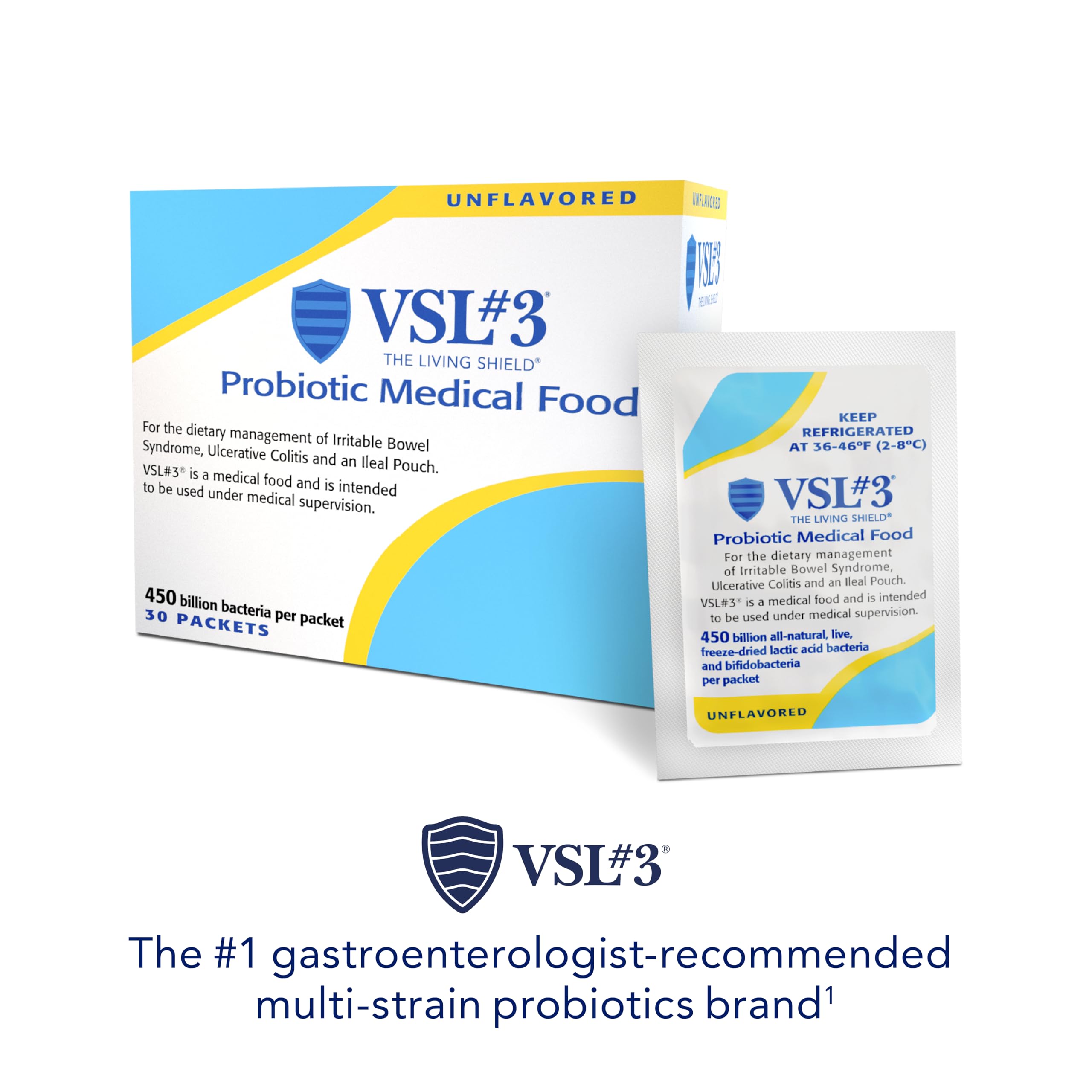VSL#3® Probiotic Powder for Digestive Health, IBS & UC Symptoms - 450B CFUs, High-Potency, Multi-Strain, Live, Refrigerated Probiotic, Medical Food for Gut Health Support in Men & Women, 30 Pack