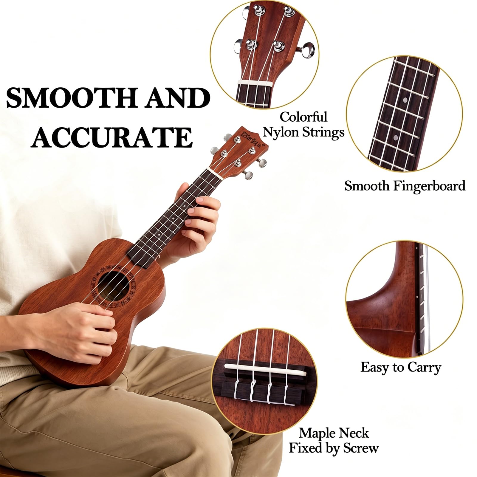 Mahogany Soprano Ukulele Starter Kit - Professional 21 inch w/Free Online Lesson Case Strap Tuner Aquila Strings