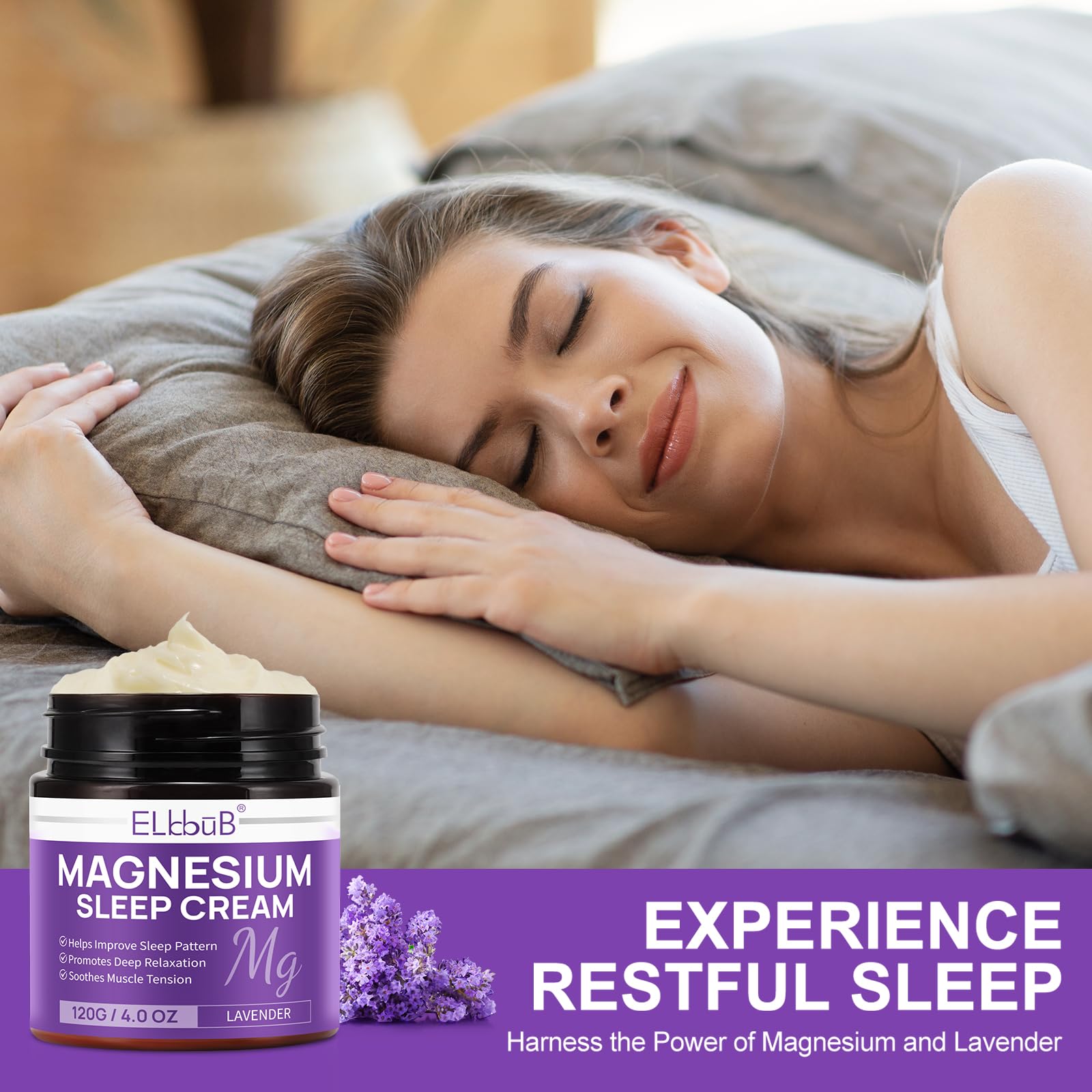 Magnesium Cream for Sleep - Enriched with Almond Oil, Lavender, and Vitamin E for Deep Relaxation - Natural Magnesium Lotion for Skin Nourishment and Quick Absorption - Lavender
