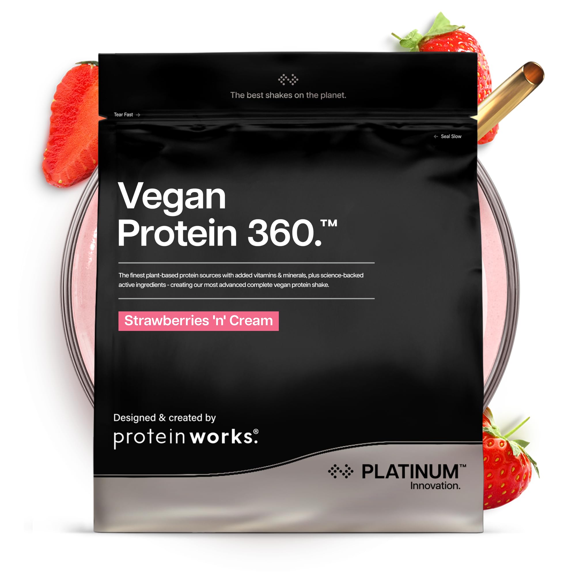 Protein Works | Vegan Protein 360 - Platinum, Strawberries & Cream, 500g