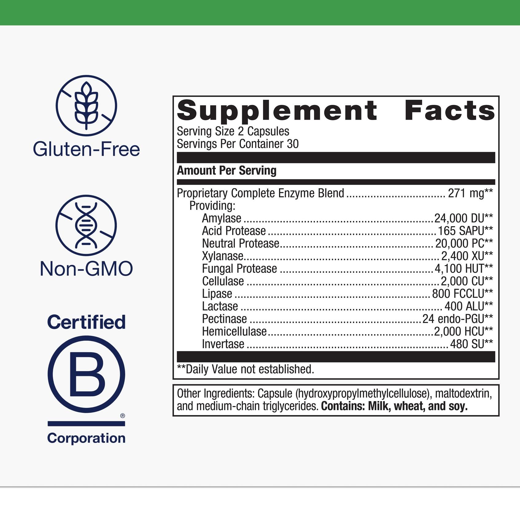 Metagenics SpectraZyme Enzyme Complex - Plant-Based Digestive Enzymes for Protein, Fat & Carbohydrate Breakdown - Supports Indigestion, Bloating & Colon Health* - Gluten-Free, Vegan - 60 Capsules