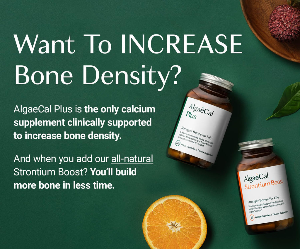 ALGAECAL Bone Builder Pack - Plant Based Calcium Supplement & Strontium - Organic Calcium 720mg with Vitamin D3 1600 IU, Vitamin K2, Magnesium, 16 Nutrients for Bone Health & Density (1-Month Supply)