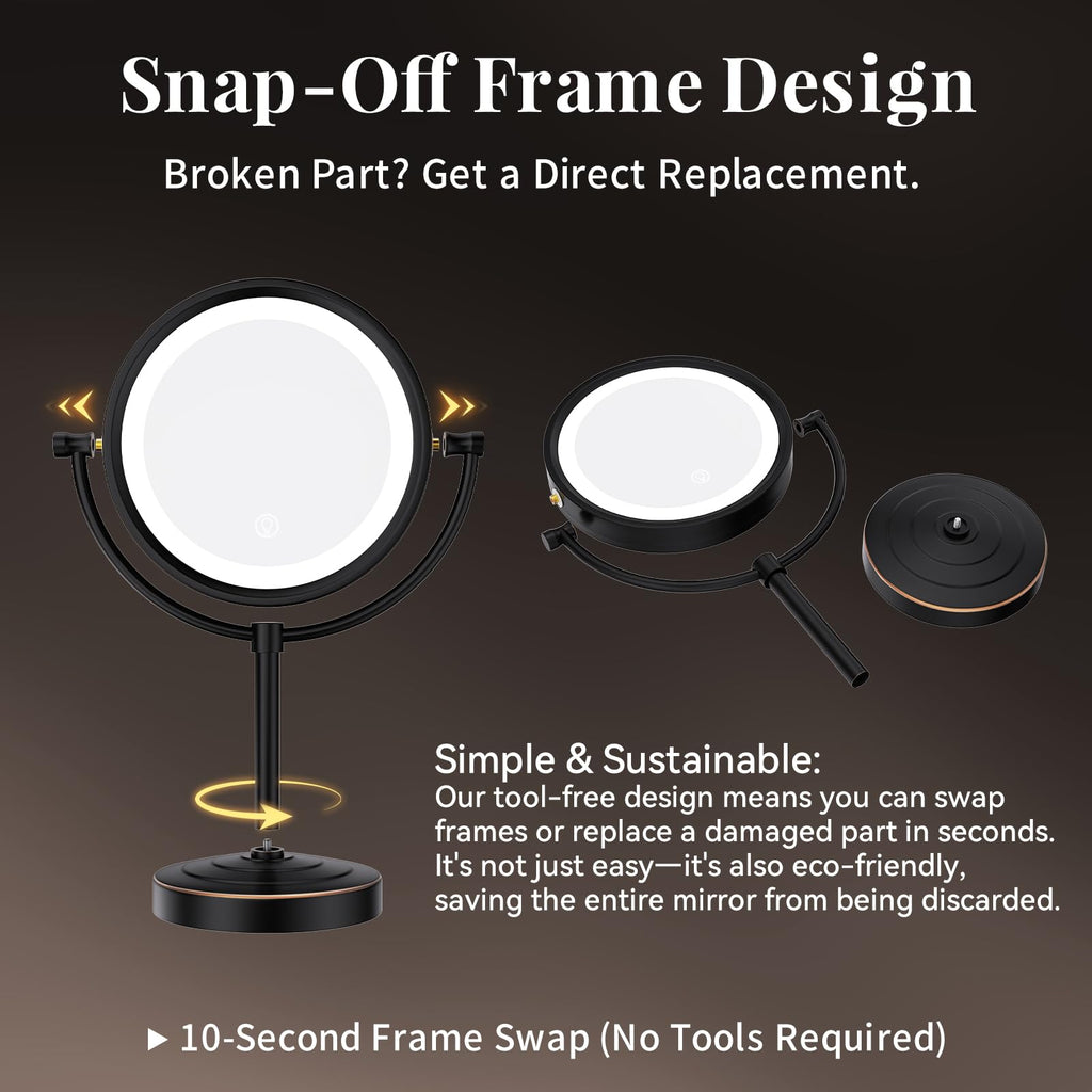 GURUN 8.5 Inch Rechargeable Tabletop LED Lighted Makeup Mirror with 10x Magnification 4500mAh Battery Double Sided Vanity Mirror Oil-Rubbed Bronze for Women Mom (8.5in,10x)