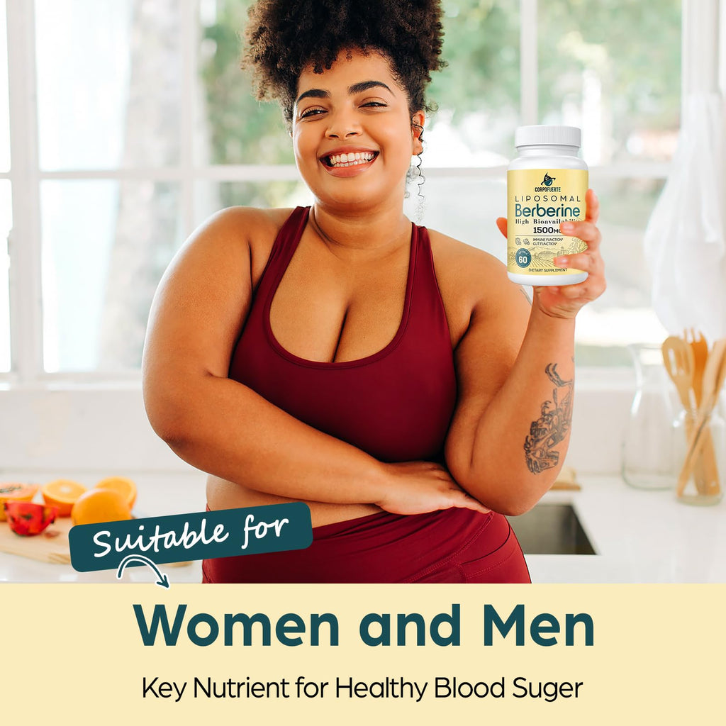 Corpofuerte Liposomal Berberine - Berberine Supplement Activates AMPK, Supports Body Balance in Women and Men -Support Immune Function, Gut Function, Non-GMO, Sugar-Free, 120 Softgels