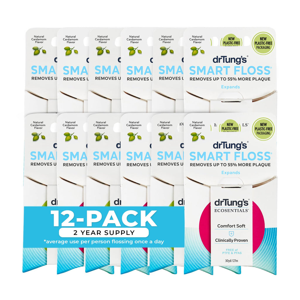 DrTung's Smart Floss - Natural Floss, PTFE & PFAS Free Floss, Gentle on Gums, Expands & Stretches, BPA Free Floss - Natural Dental Floss Cardamom Flavor (Pack of 12)
