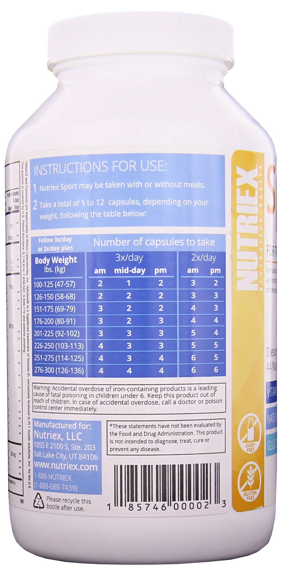 Nutriex Sport Comprehensive Multivitamin Supplement with Glucosamine & Chondroitin 270 Capsules