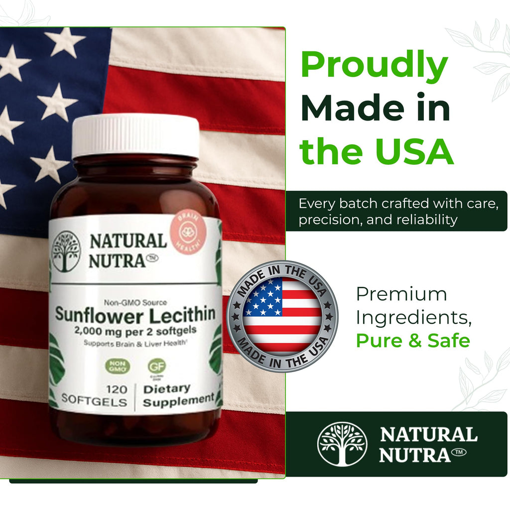 Natural Nutra Sunflower Lecithin Supplement 2000mg, Gluten-Free 120 Softgel