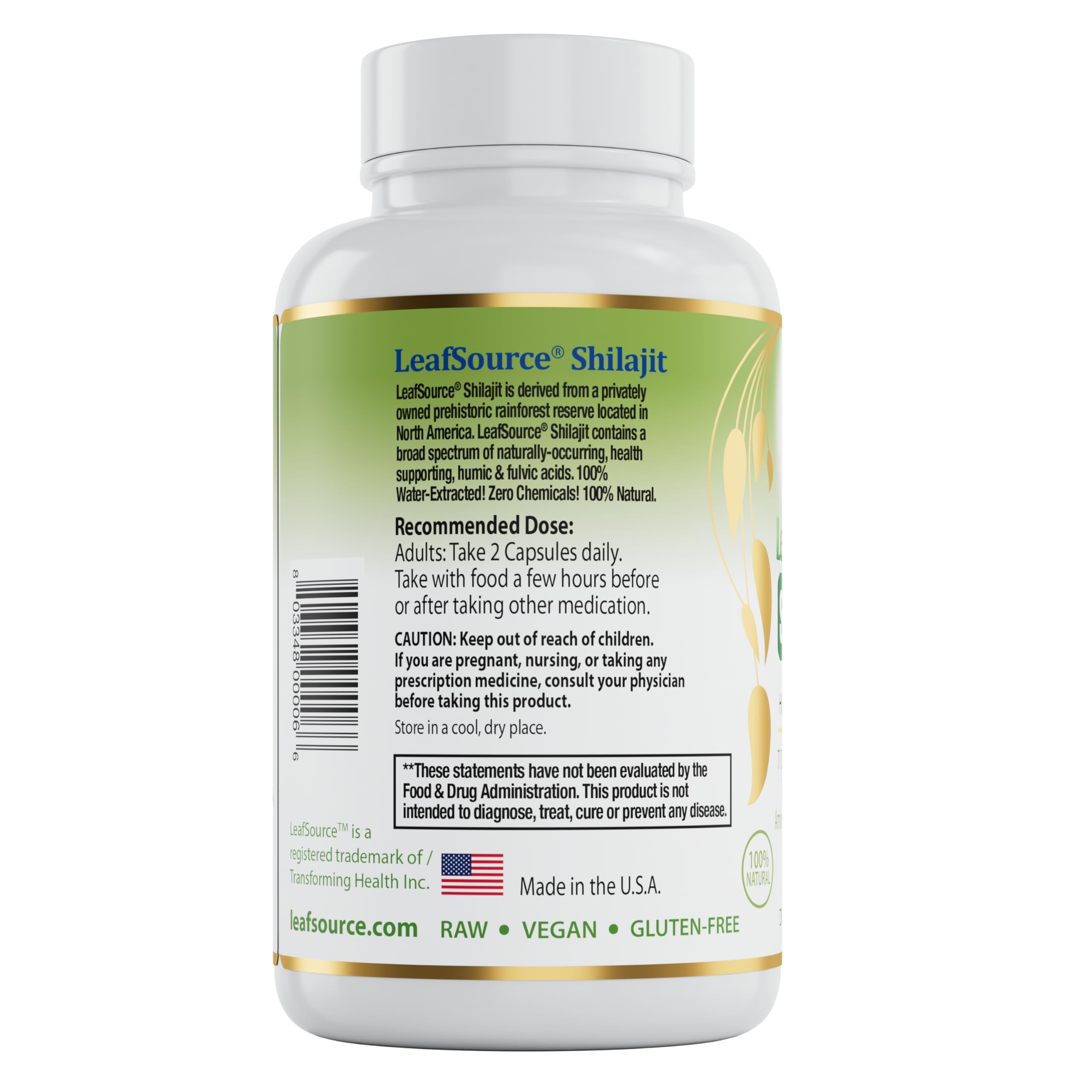 LEAFSOURCE Shilajit with Humic & Fulvic Acid (120 Capsules) with Trace Minerals, Electrolytes, Vitamins, Supports Energy, Gut & Joint Health, Absorb Nutrients