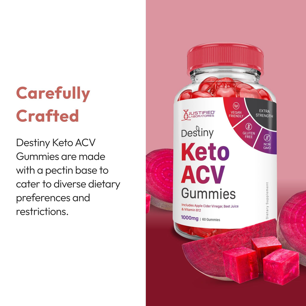 Justified Laboratories Destiny Keto ACV Gummies (1000 mg) - 60 Count, Pack of 3 - Formulated with Apple Cider Vinegar, Folate & Vitamin B12 - Non-GMO, Vegan, Gluten Free - 90 Servings