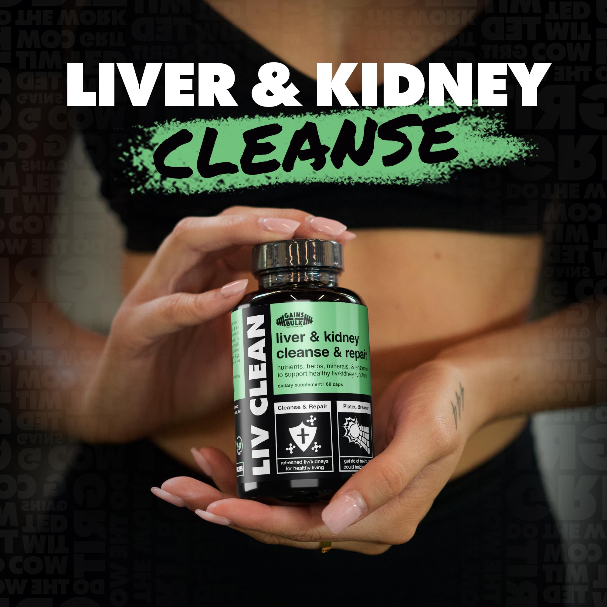 Gains in Bulk Liv Clean, Liver & Kidney Cleanse & Repair, Liver Support Supplement with Milk Thistle Extract, Dandelion Root, Digestive Enzymes, Organic Minerals and Nutrients, 60 Vegetarian Capsules