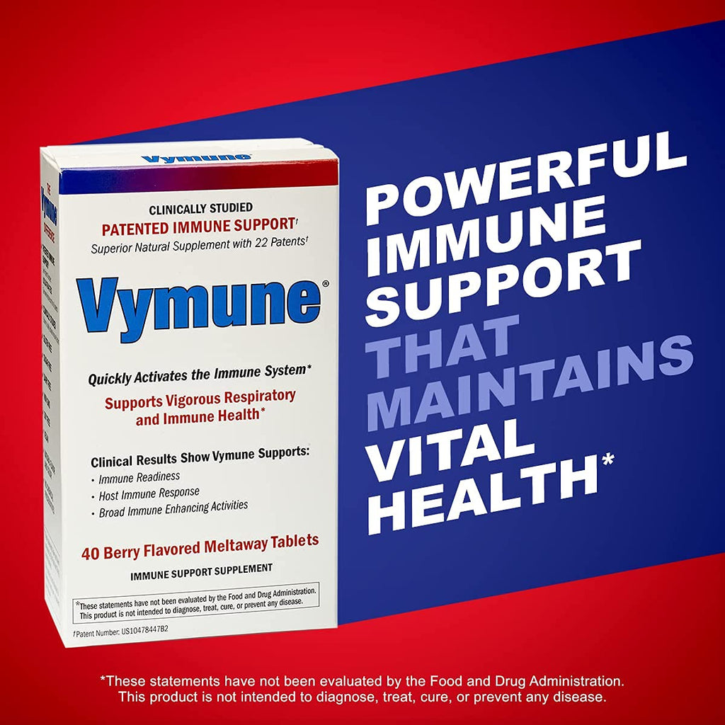 Vymune Amino-Acid Advanced Immune Support Supplement with Powerful Amino Acids Taurine, Lysine and Threonine Meltaway Tablets, Berry Flavored – for Adults (800mg Vitamin C, 40ct.)