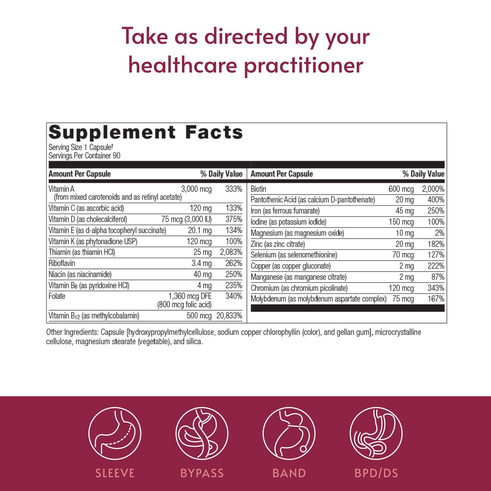 Bariatric Advantage Ultra Solo with Iron - Once-Per-Day Daily Multivitamin - for Bariatric Patients - with Thiamin, Vitamin A & More - Gluten Free - 90 Capsules