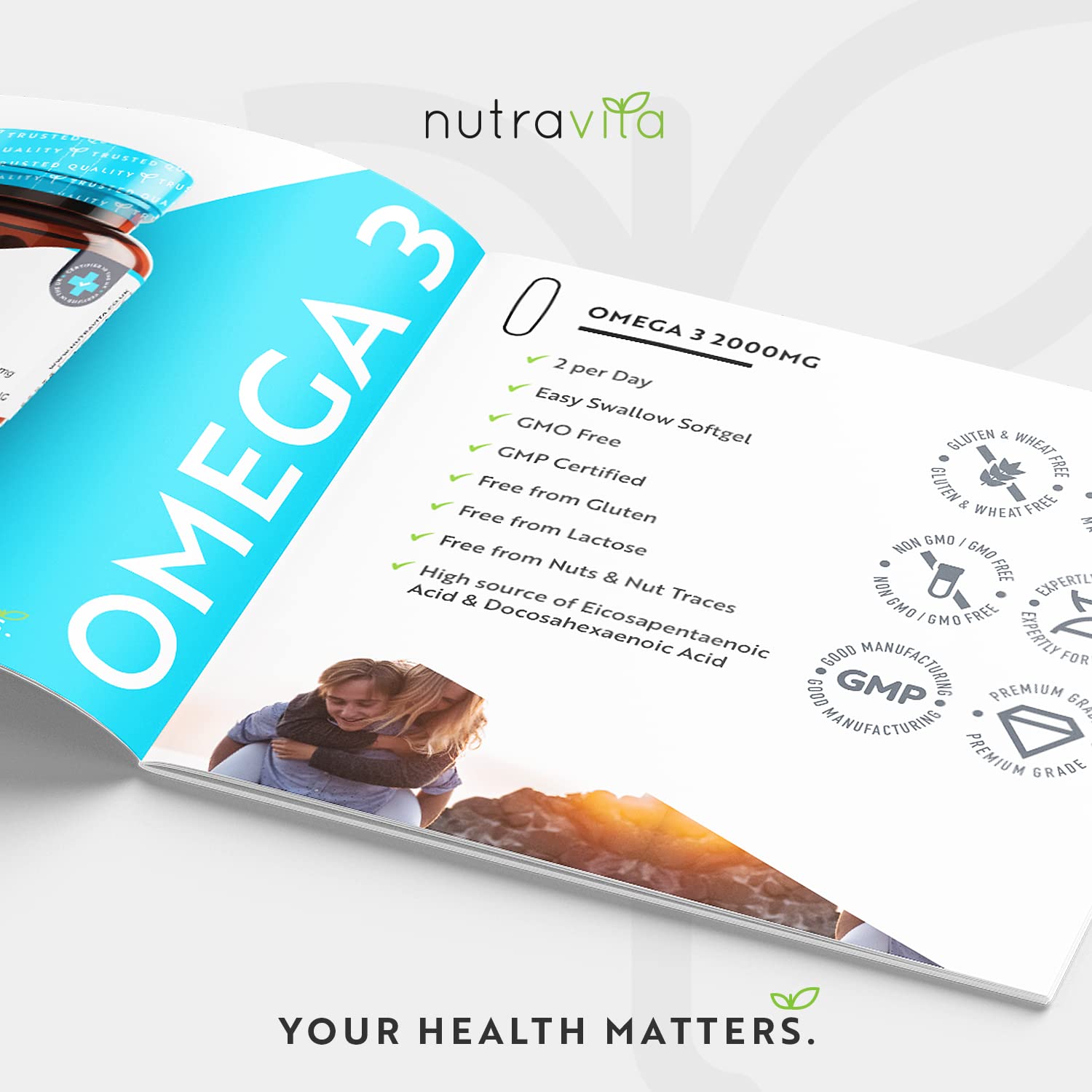 Omega 3 Pure Fish Oil 2000mg – 660mg EPA & 440mg DHA per Daily Serving – 240 Softgel Capsules – 4 Months Supply – for Maintenance of Normal Heart and Brain Function – Made in The UK by Nutravita