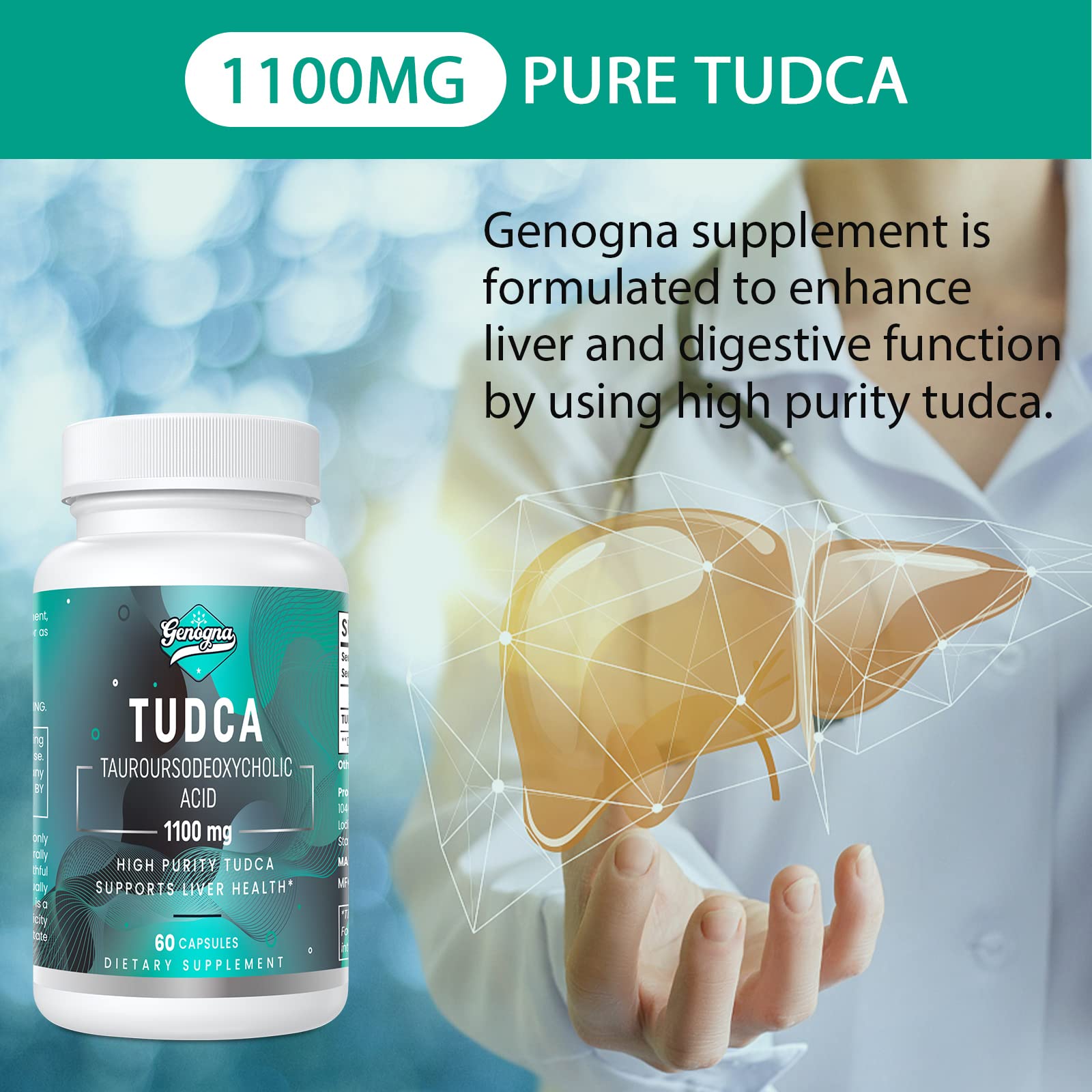 Genogna TUDCA 1100mg-Liver Support Supplement for Detox Cleanse, 2 Pack