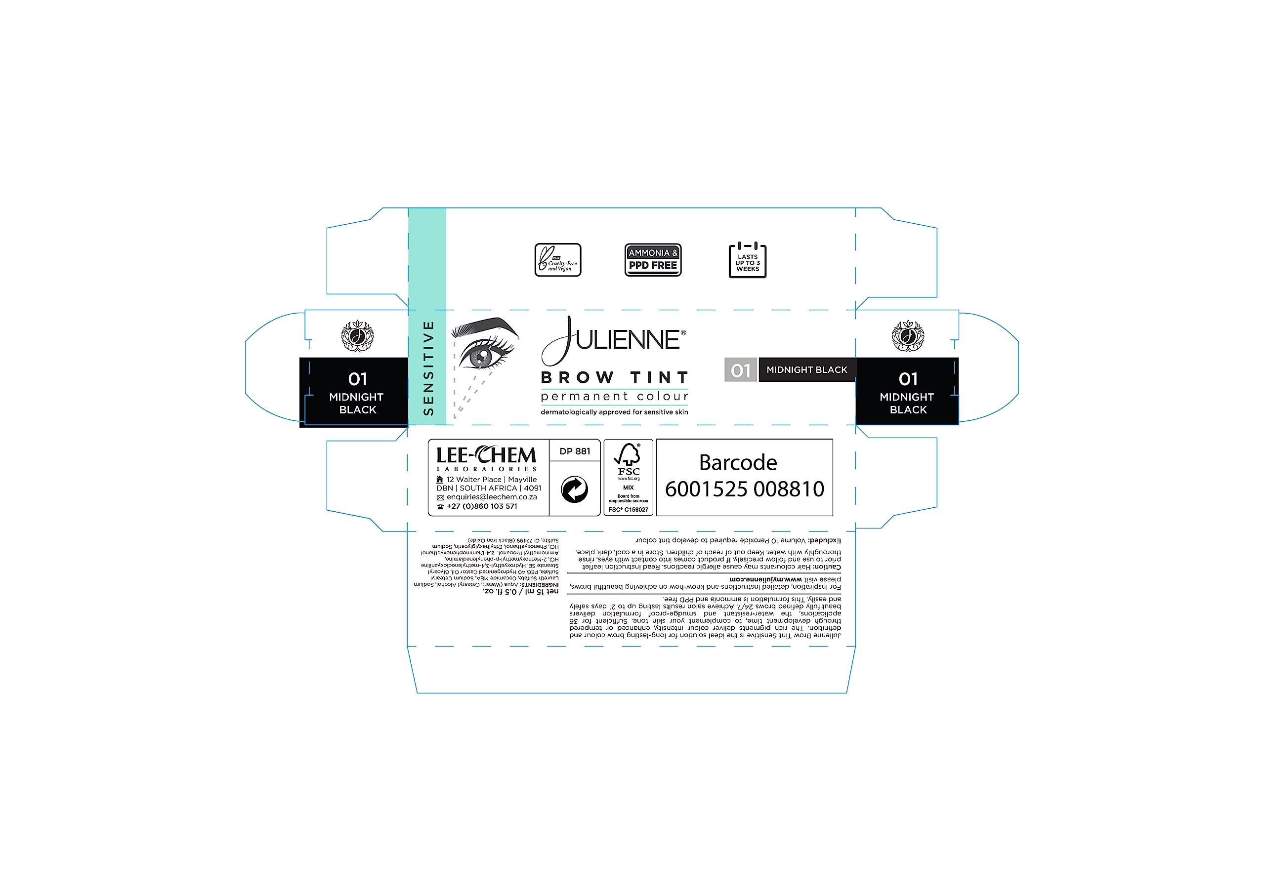 Julienne Sensitive Brow Tint 15ml (Midnight Black)