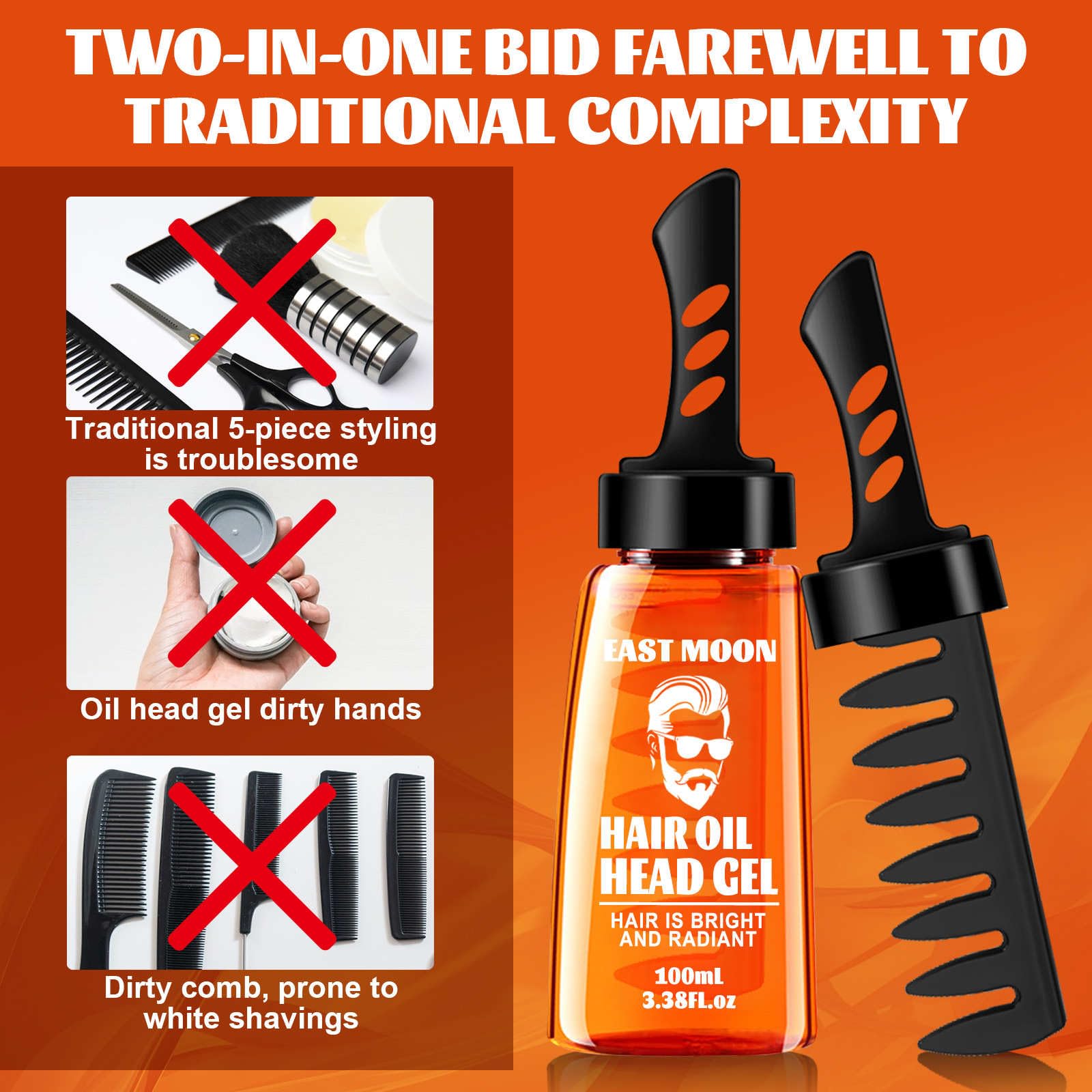 2 in 1 Hair Wax Gel with Comb, Long-Lasting Fluffy Fast Build Hair Oil Head Gel 100ml