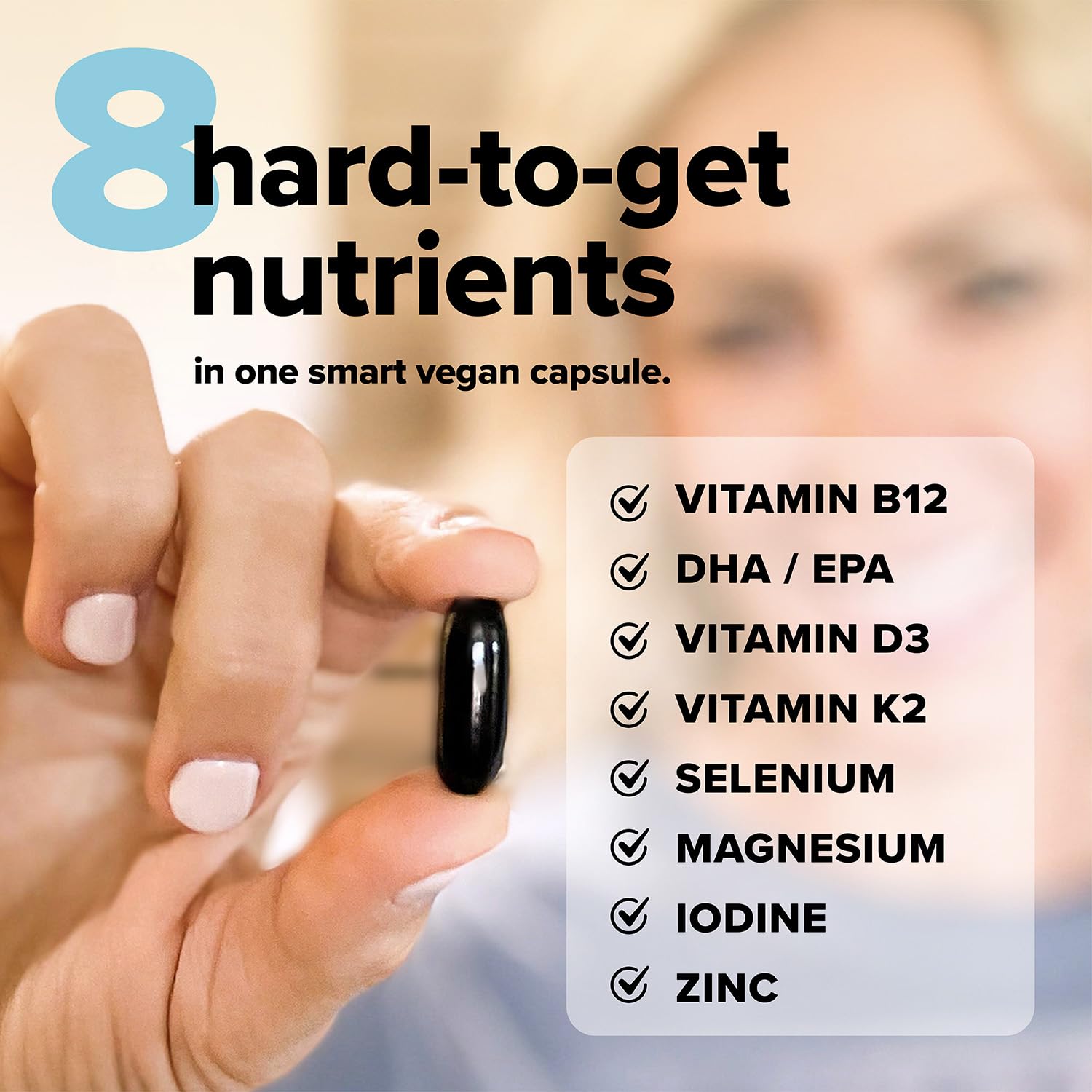 Complement Essential Vegan Multivitamin for Women & Men - Immune Support Supplement with Omega-3 DHA & EPA, B12, Vitamin D3 & K2, Zinc, Selenium, Magnesium, Iodine (30 Servings, 90 Capsules)
